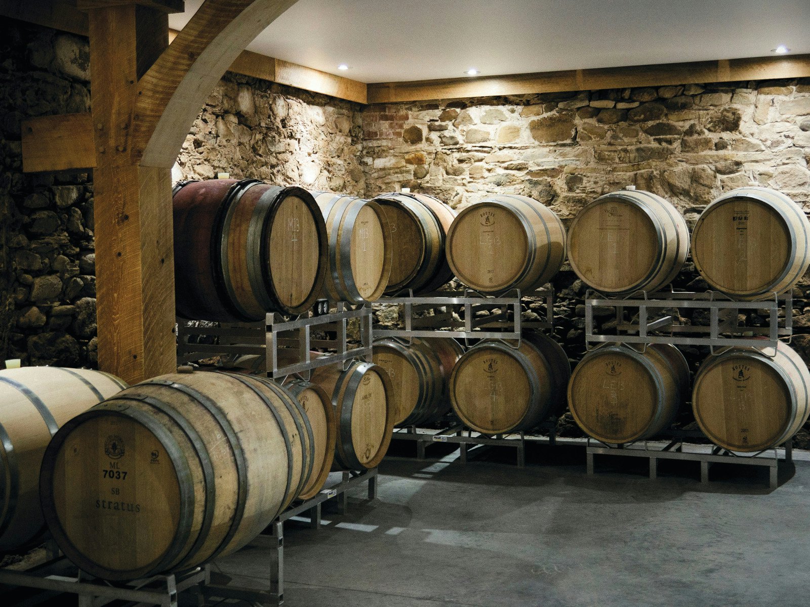 The barrel room at Planter’s Ridge winery in Grand Valley