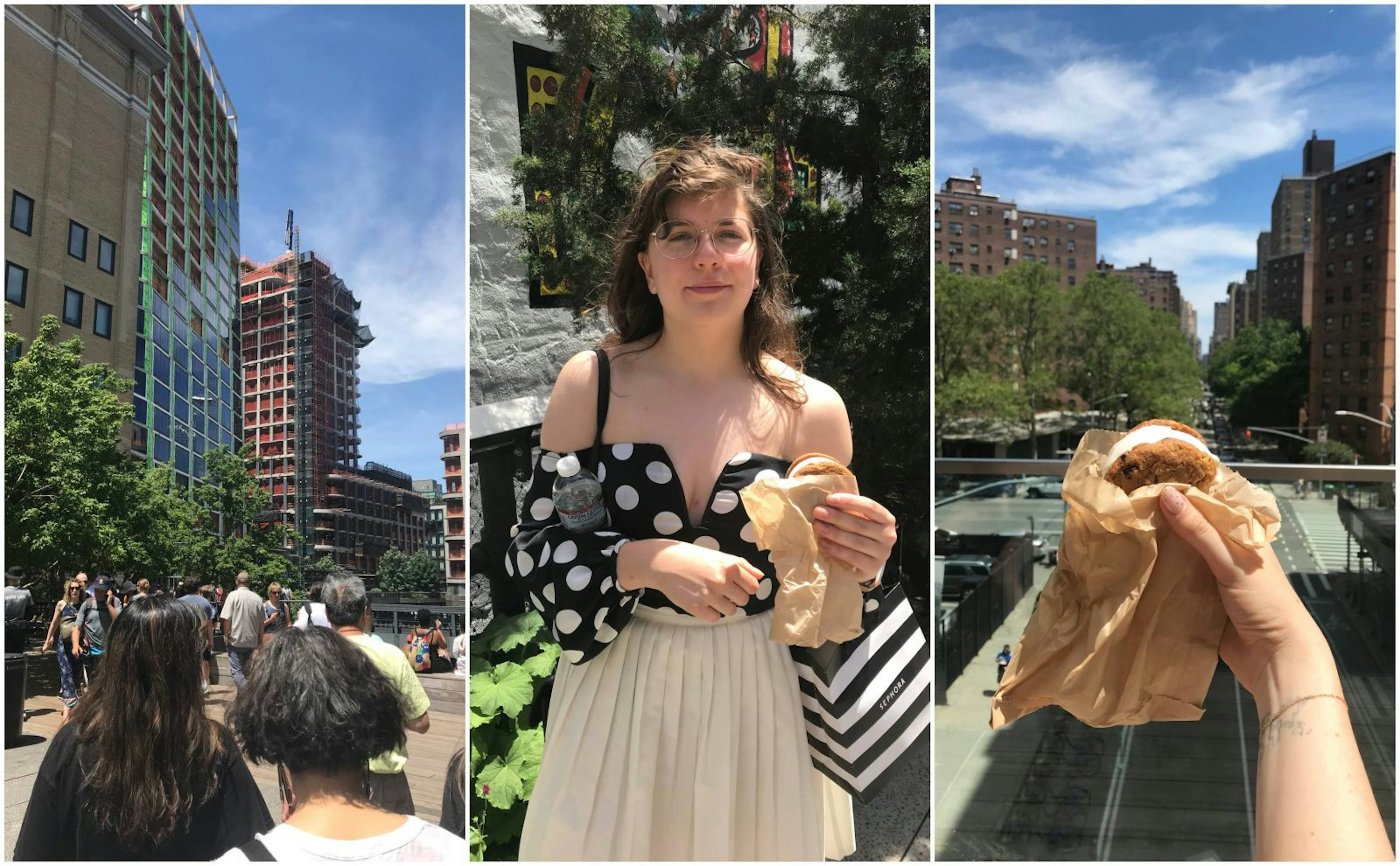 L-R: The High Line on a sunny day; enjoying a Melt Bakery ice cream sandwich.