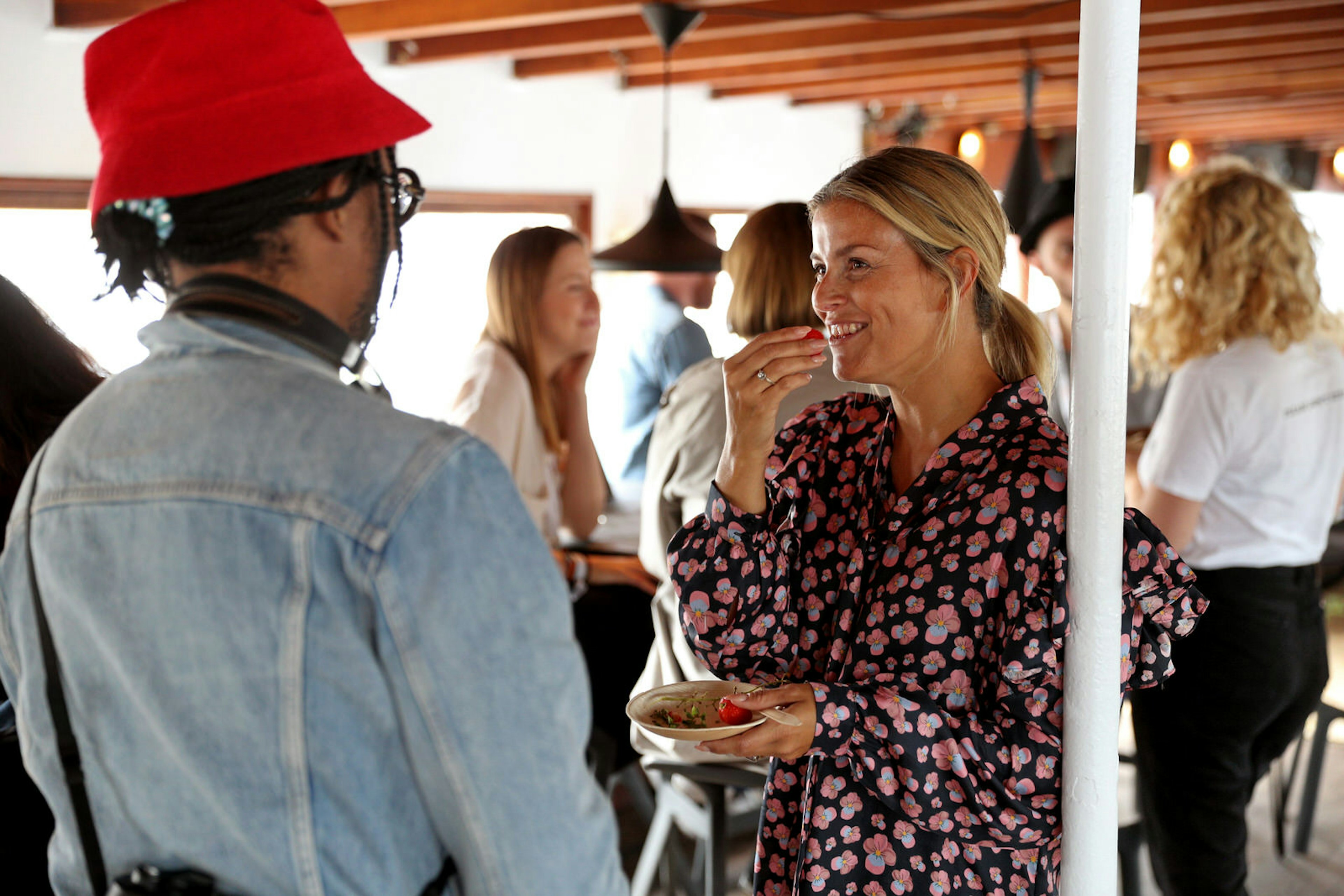 Berlin clubs - Janka Polliani (R) during the Influencer Lunch of Bread & Butter by Zalando at Hoppetosse, arena Berlin. The club is on a boat and guests chat on the deck during the day while eating snacks