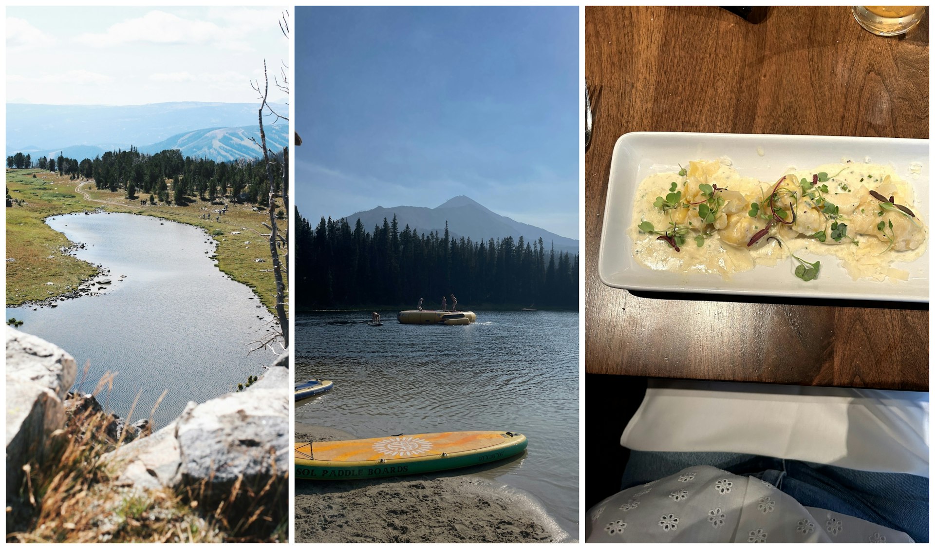 Left: Beehive Basin; Middle: Moonlight Basin lake; Right: Sachetti at Michaelangelo's