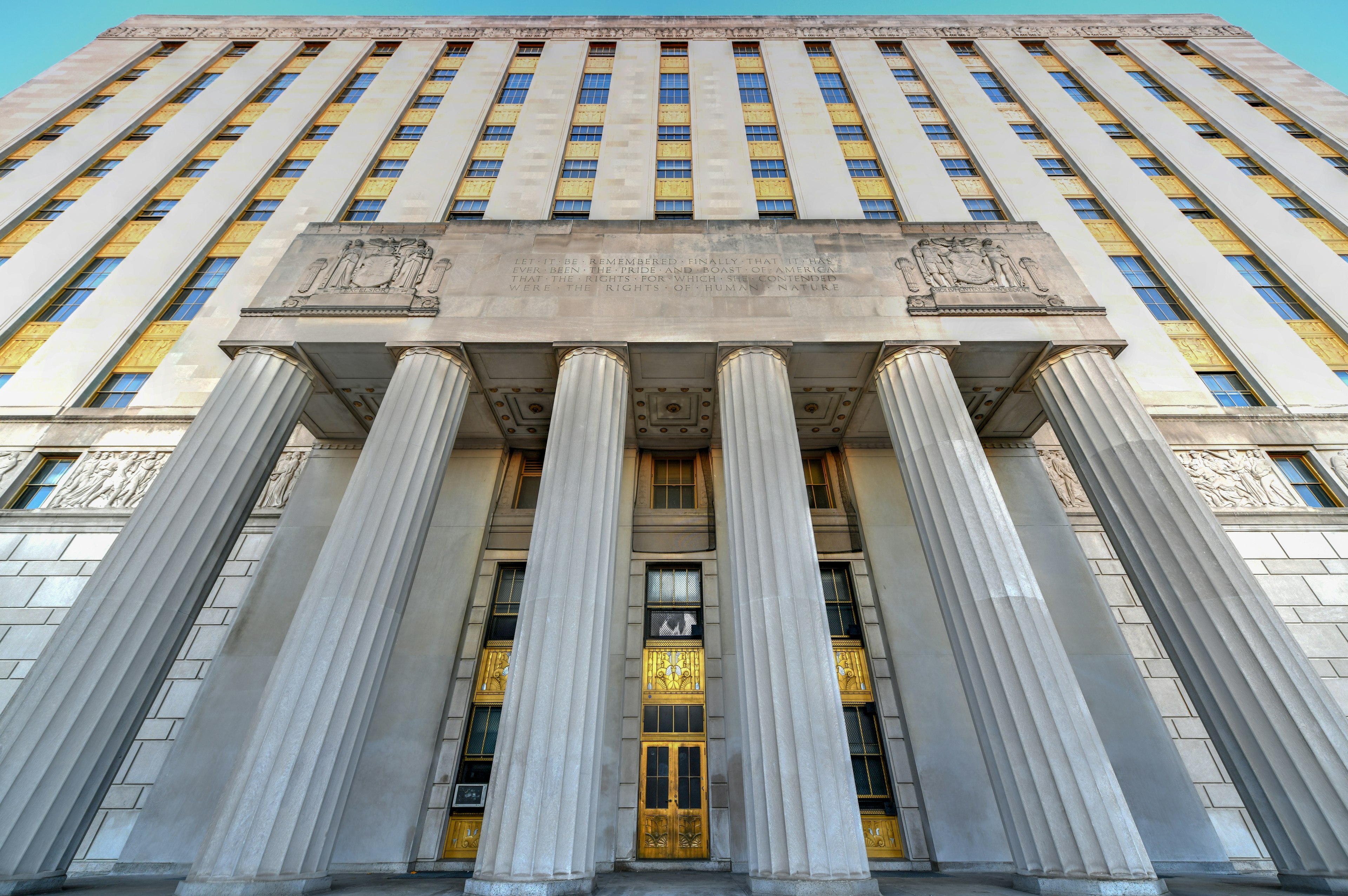 The front of the Bronx County Courthouse building