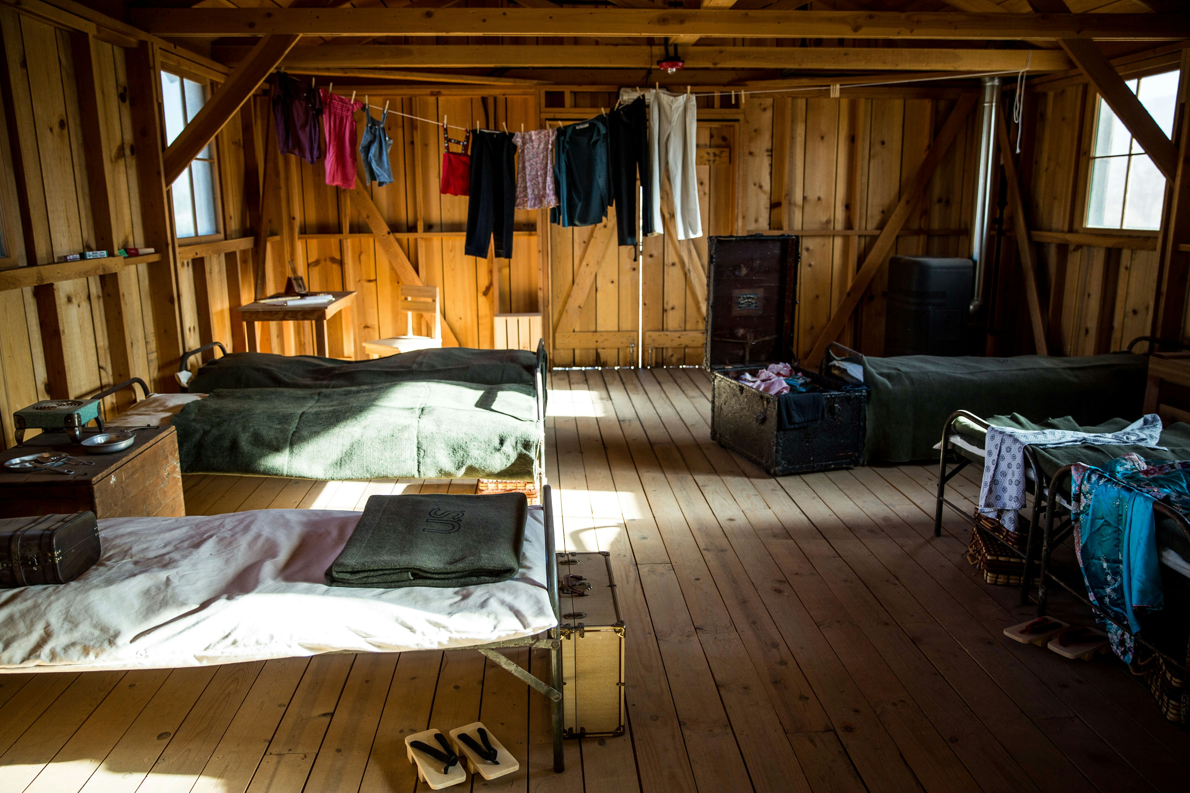 Bunks and belongings are staged at Manzanar National Historic Site, one of ten camps where 110,000 Japanese American citizens were interned.