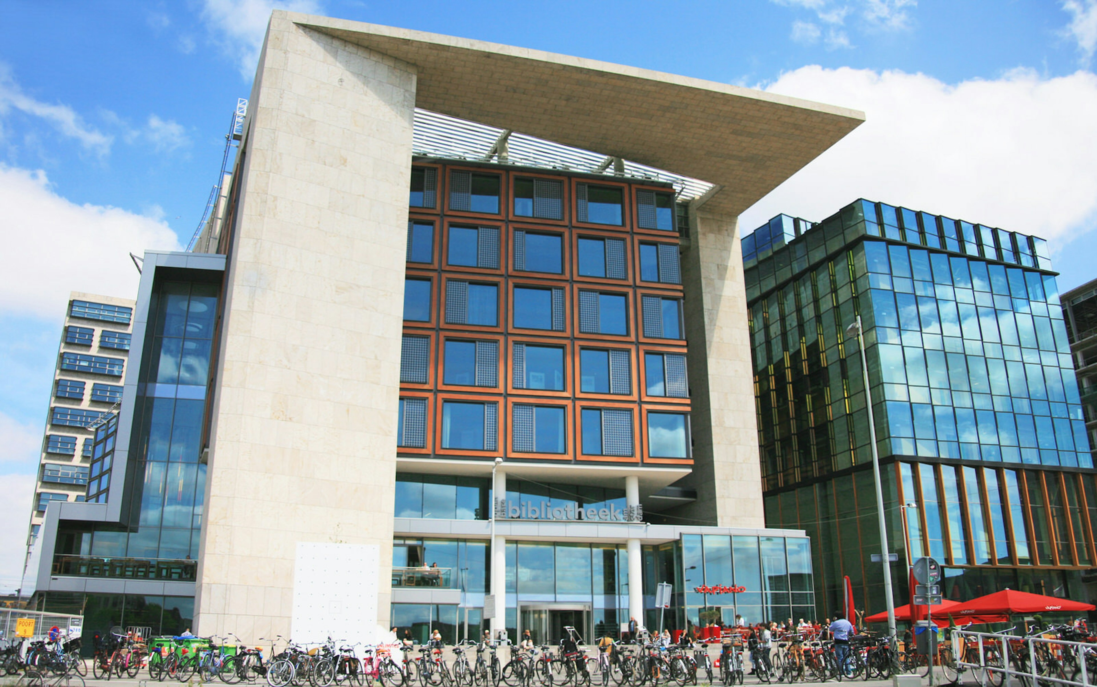 Outside view of Amsterdam Central Library, the Centrale Bibliotheek, largest public library in Europe