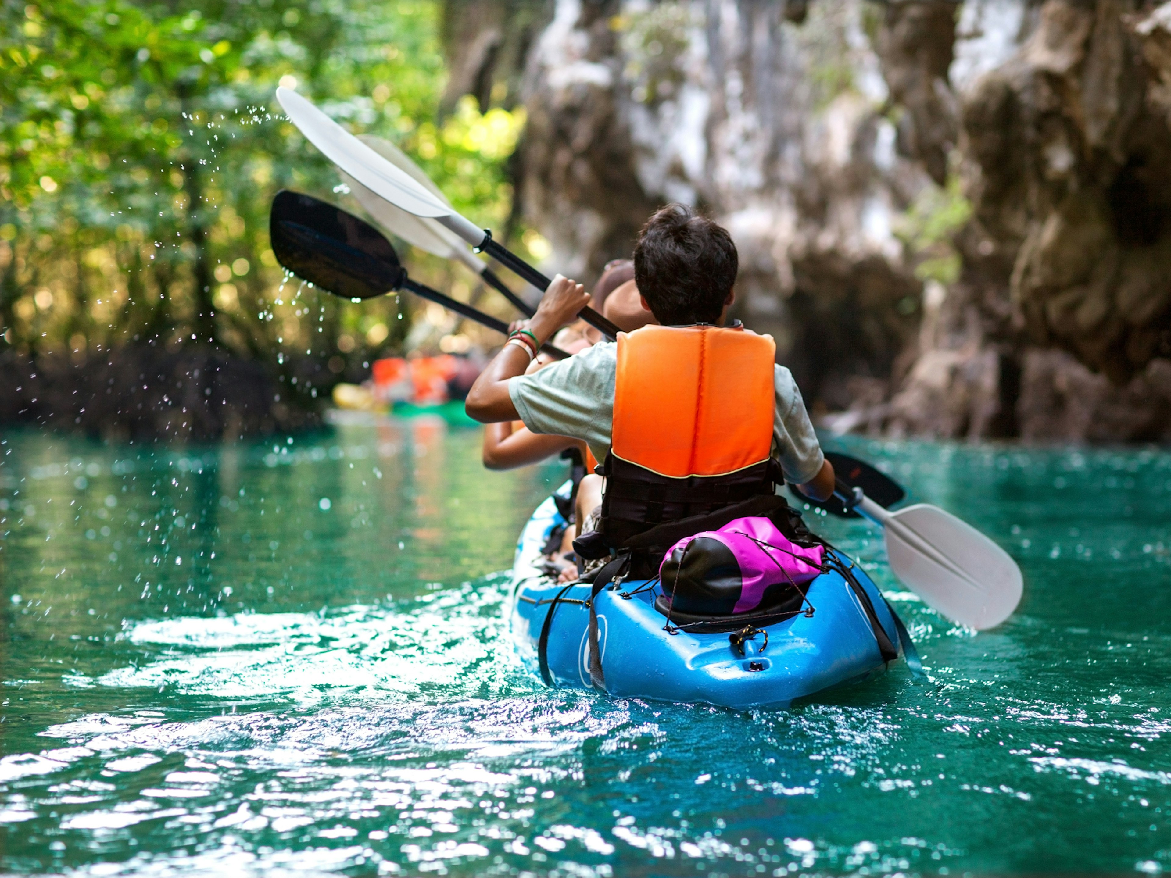 A family kayaking