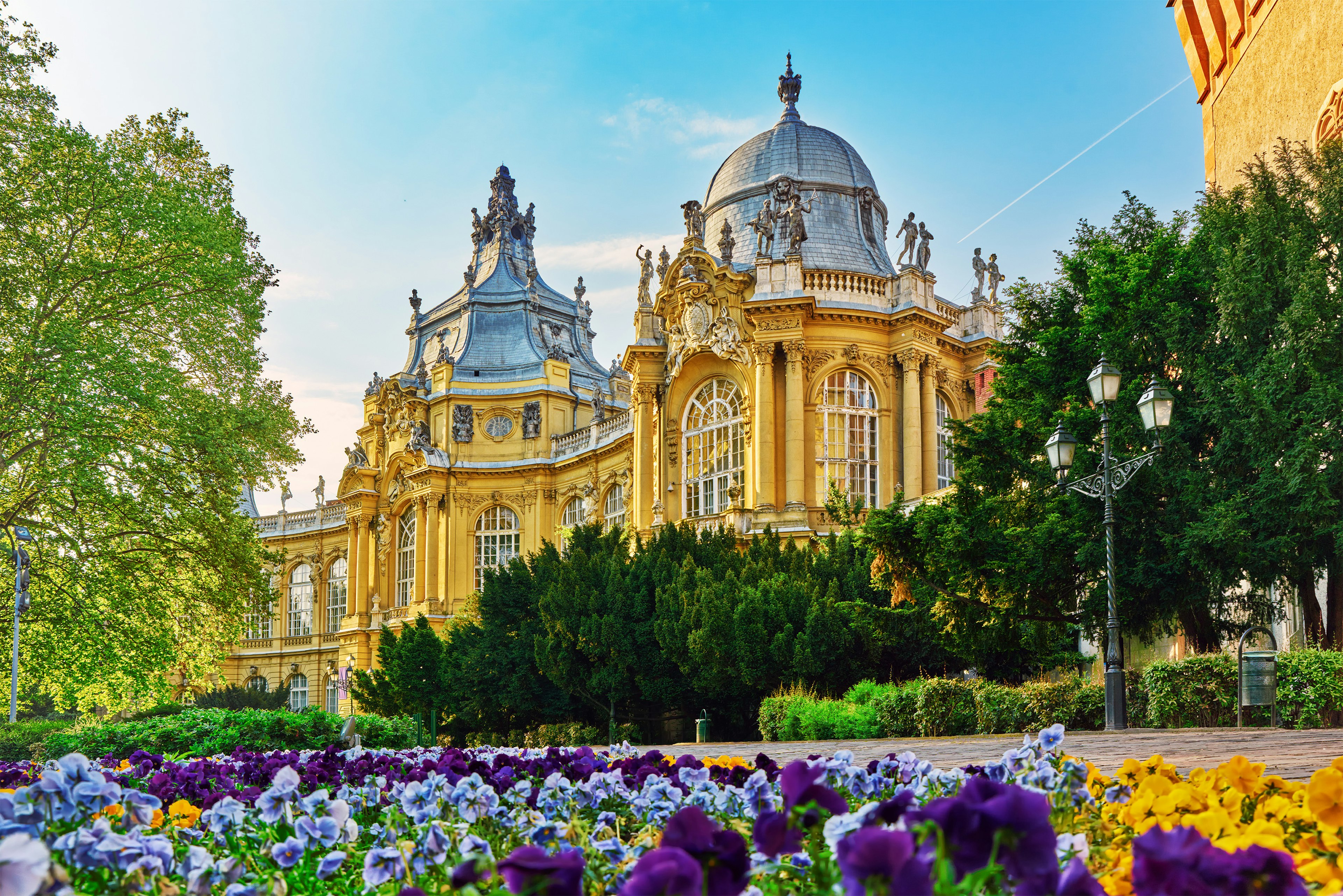 Exterior of Vajdahunyad Castle (Vajdahunyad vara) in City Park in Budapest, Hungary