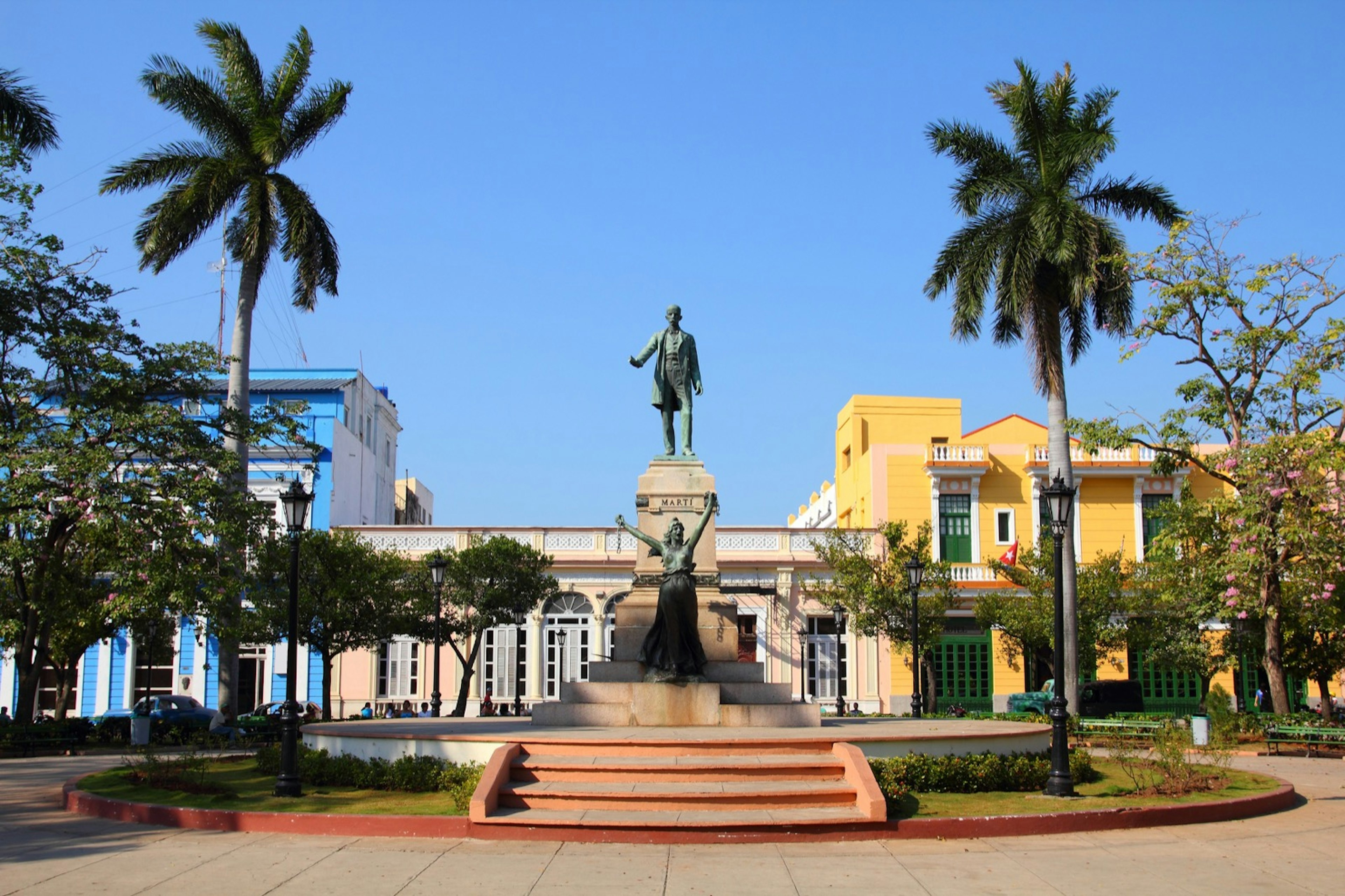 A statue of Jose Marti and Liberty stand in the middle of main square in Matanzas; legal travel Cuba