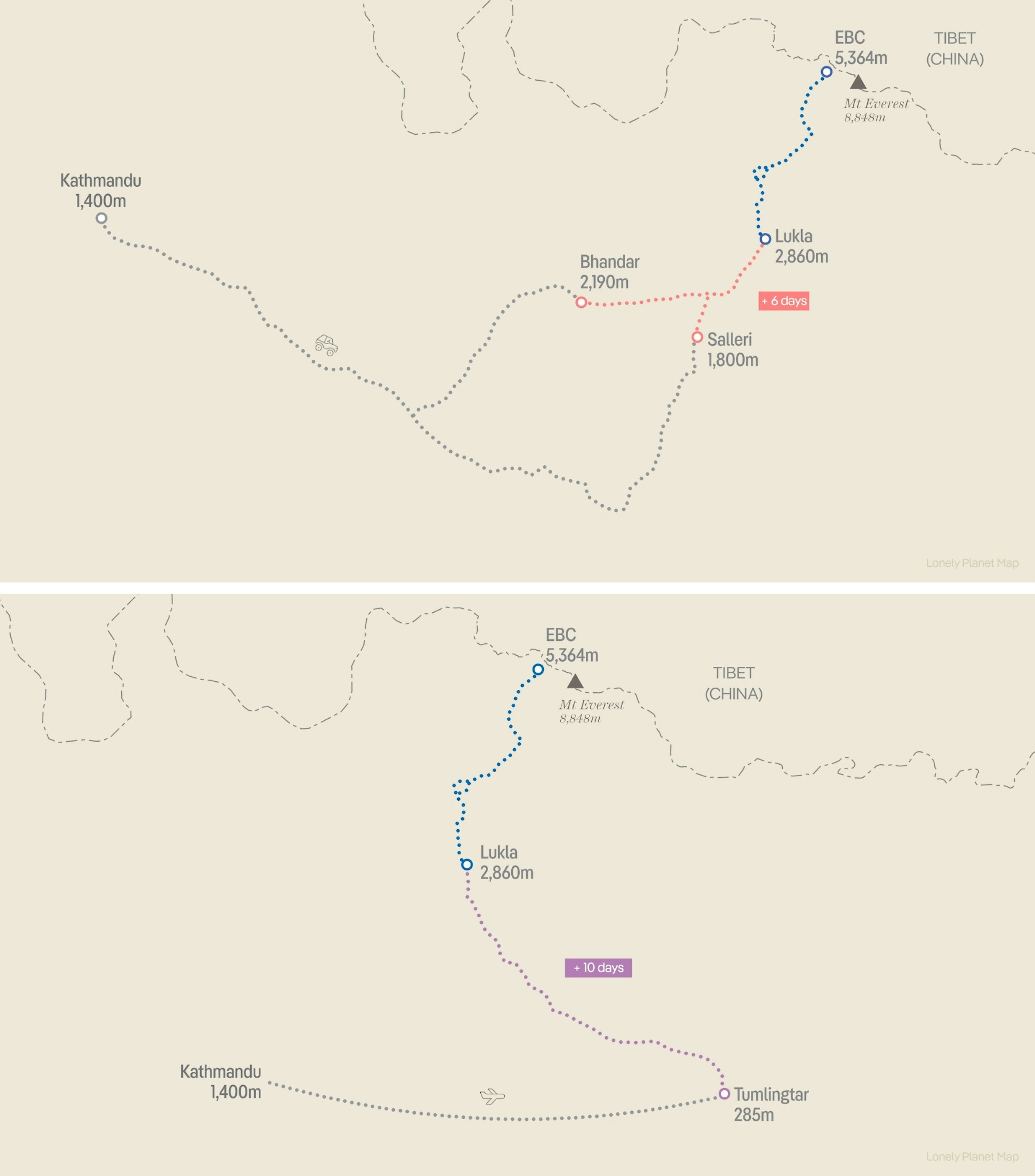 Карты альтернативных trekking маршрутов к базовому лагерю Эвереста в Гималаях Непала