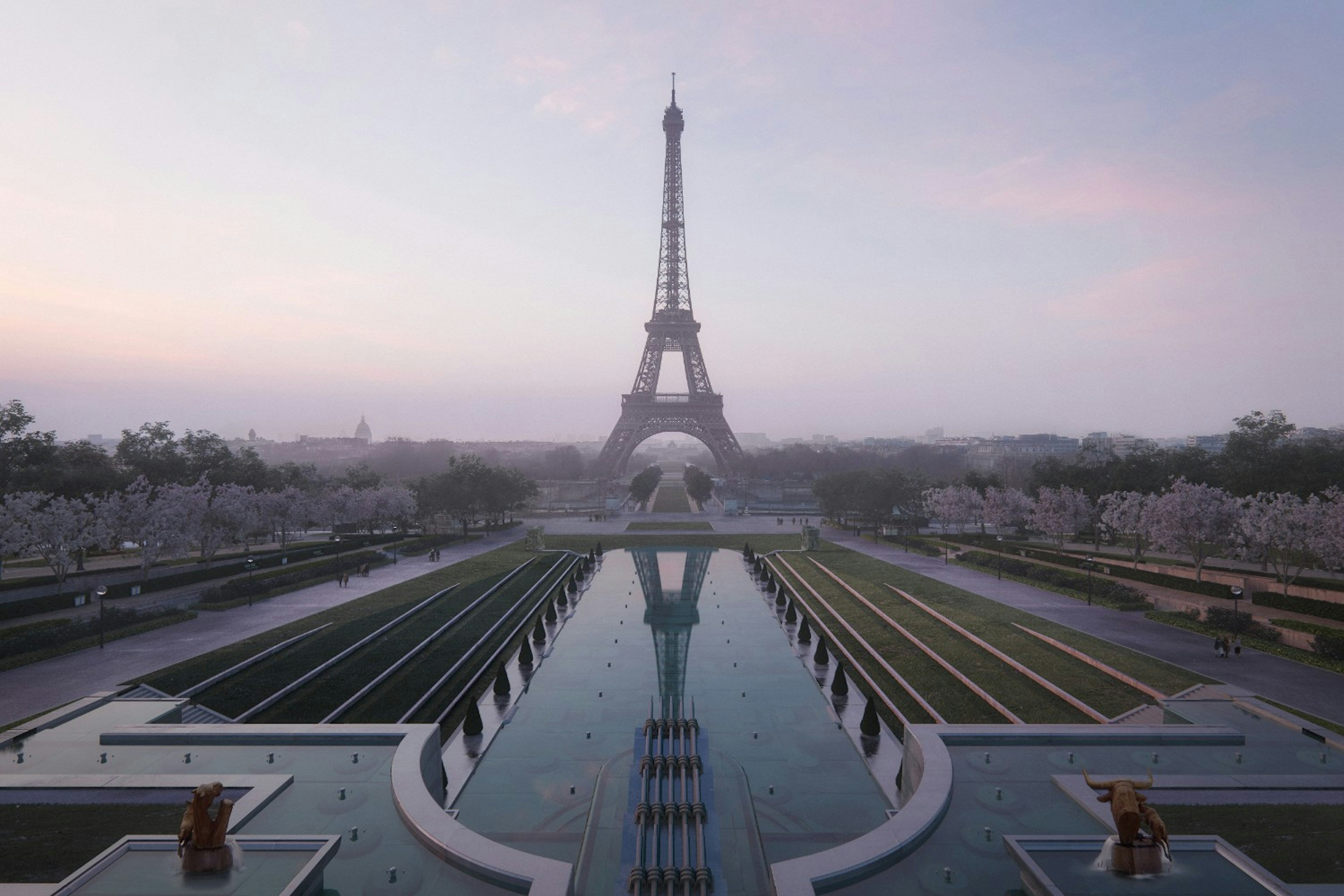 A rendering of the new redesign of the area around the Eiffel Tower.