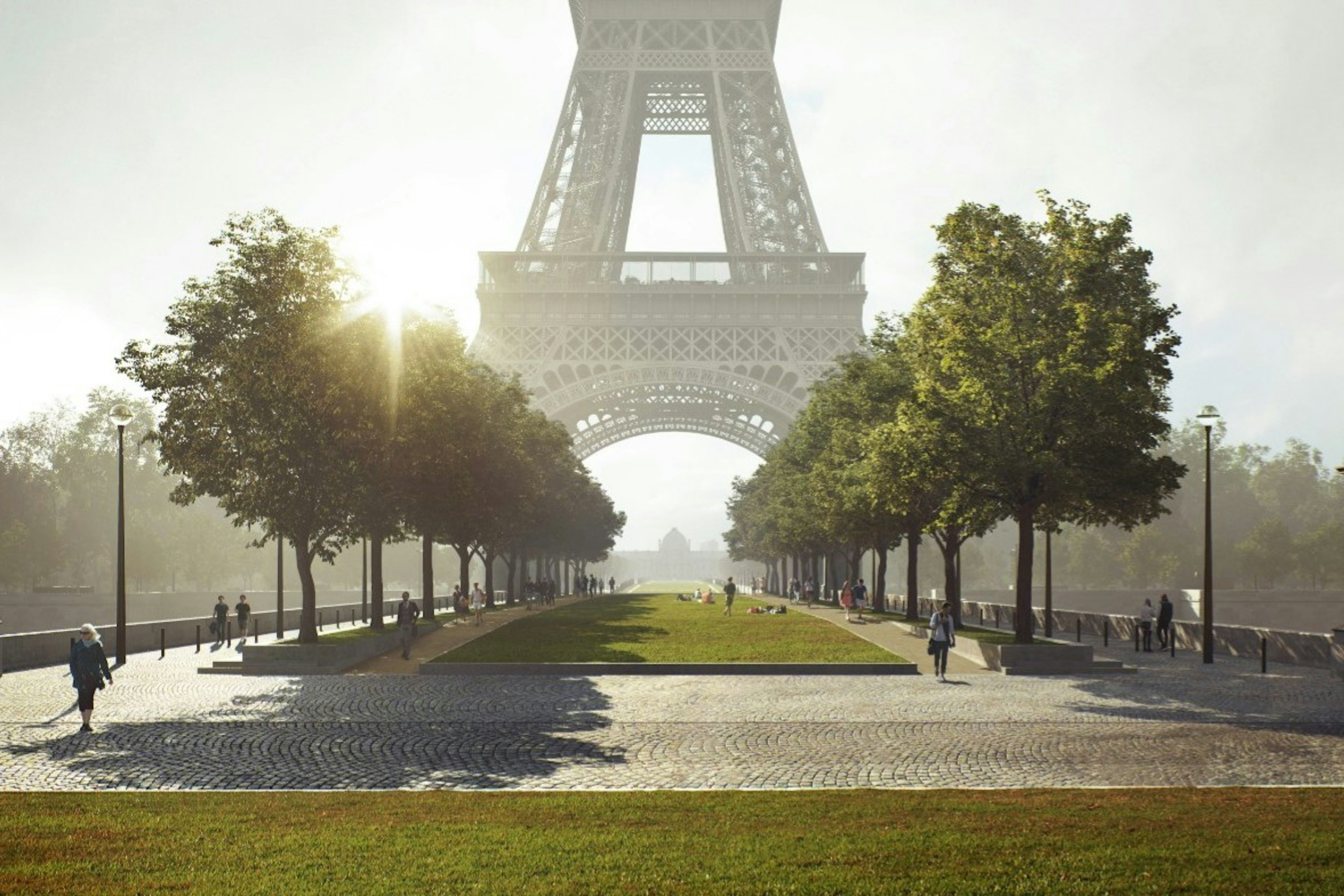 A rendering of the new redesign of the area around the Eiffel Tower.