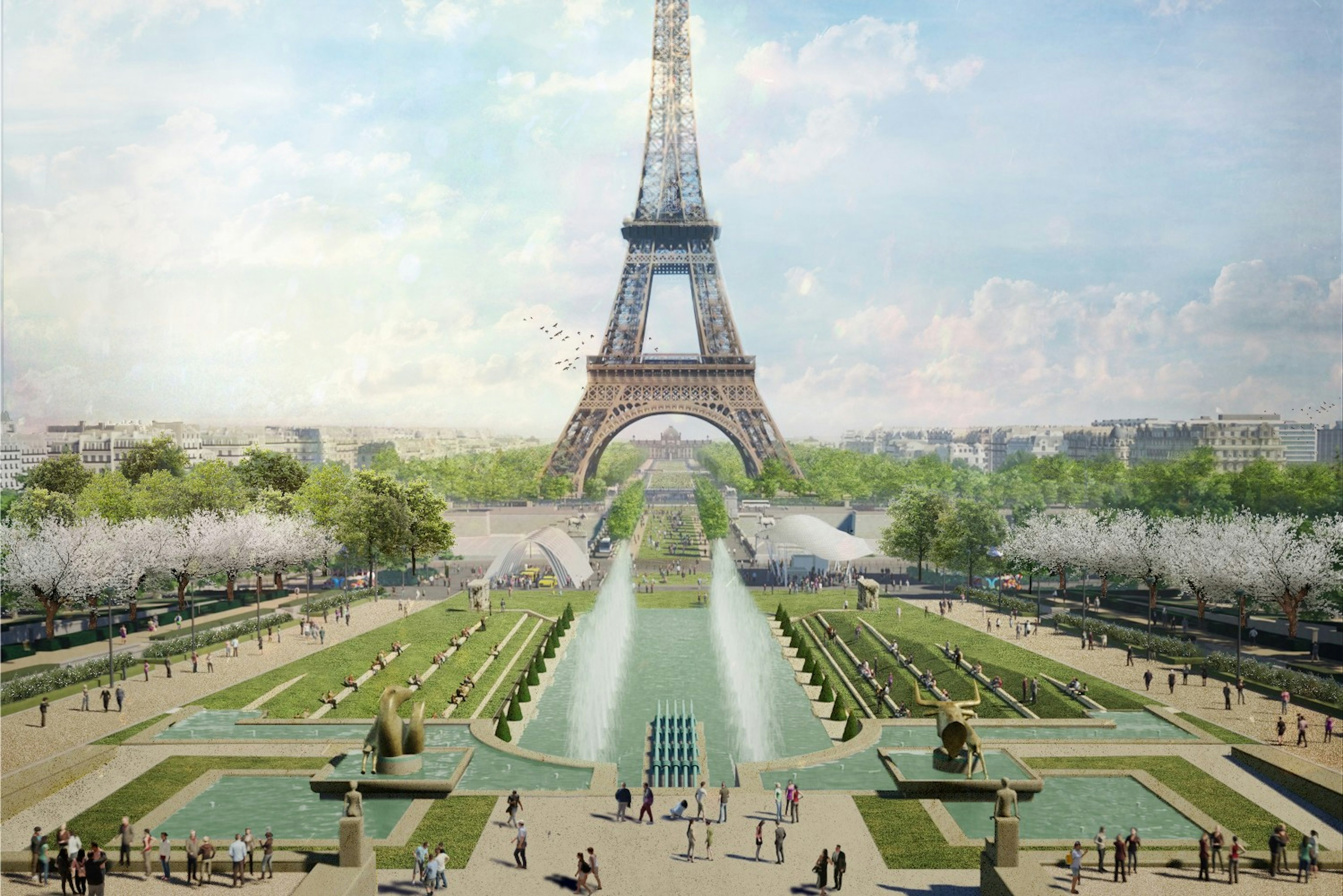 A rendering of the new redesign of the area around the Eiffel Tower.