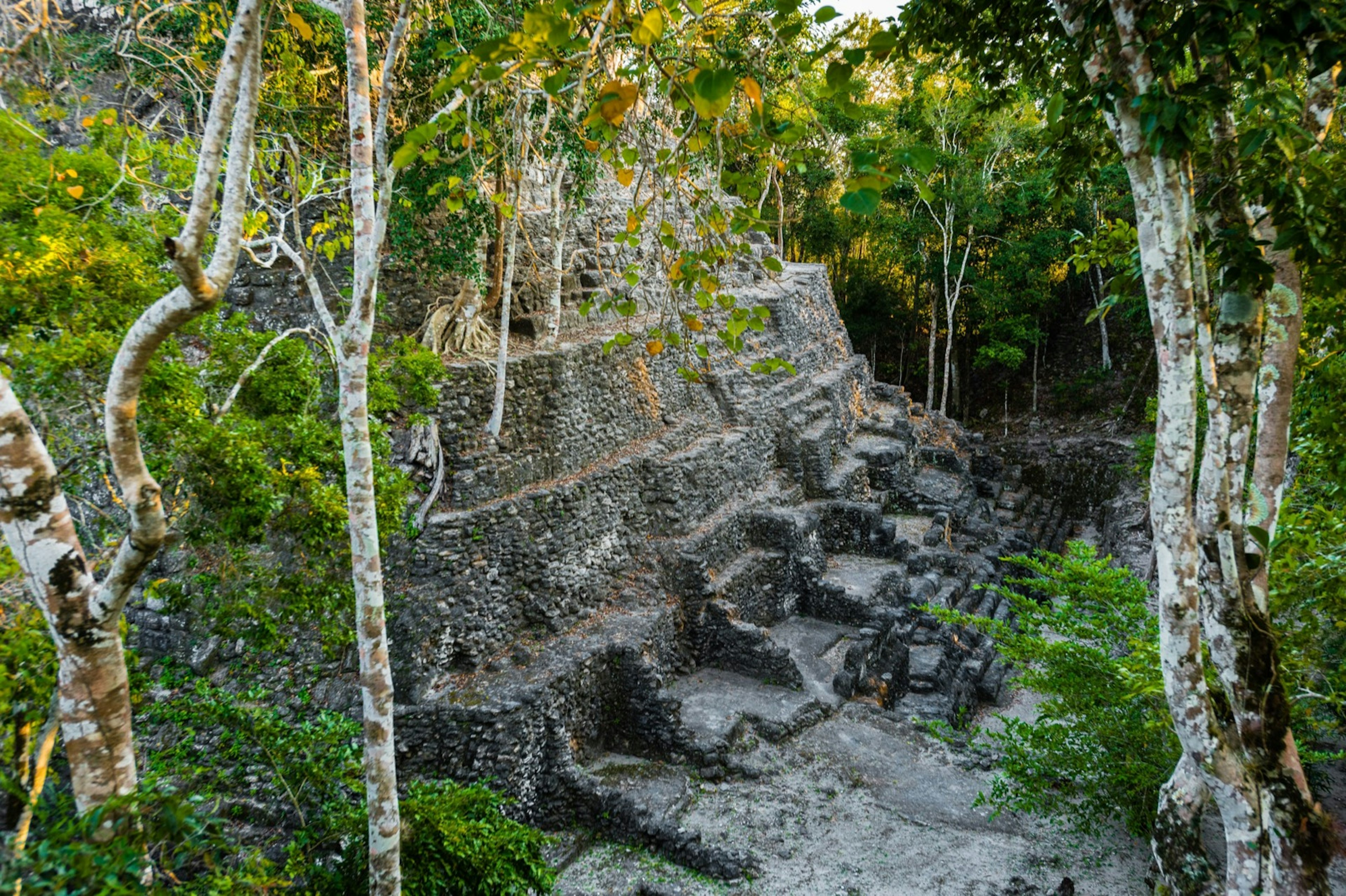 A side view of the La Danta pyramid showcases the stones used to erect the 230-foot tall pyramid at the El Mirador site in Guatemala © David Ducoin/ Getty Images