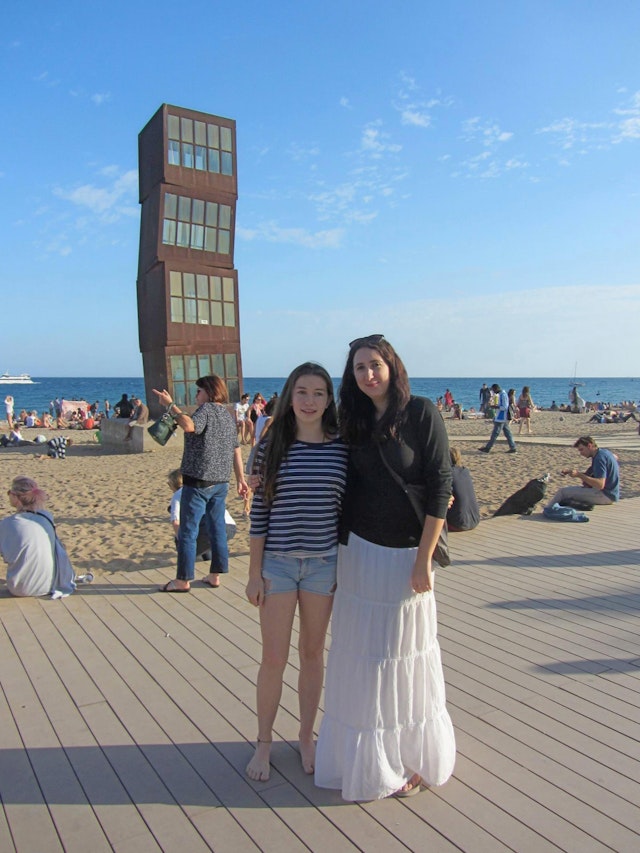Esme (right) exploring Barceloneta's waterfront © Esme Fox / Lonely Planet
