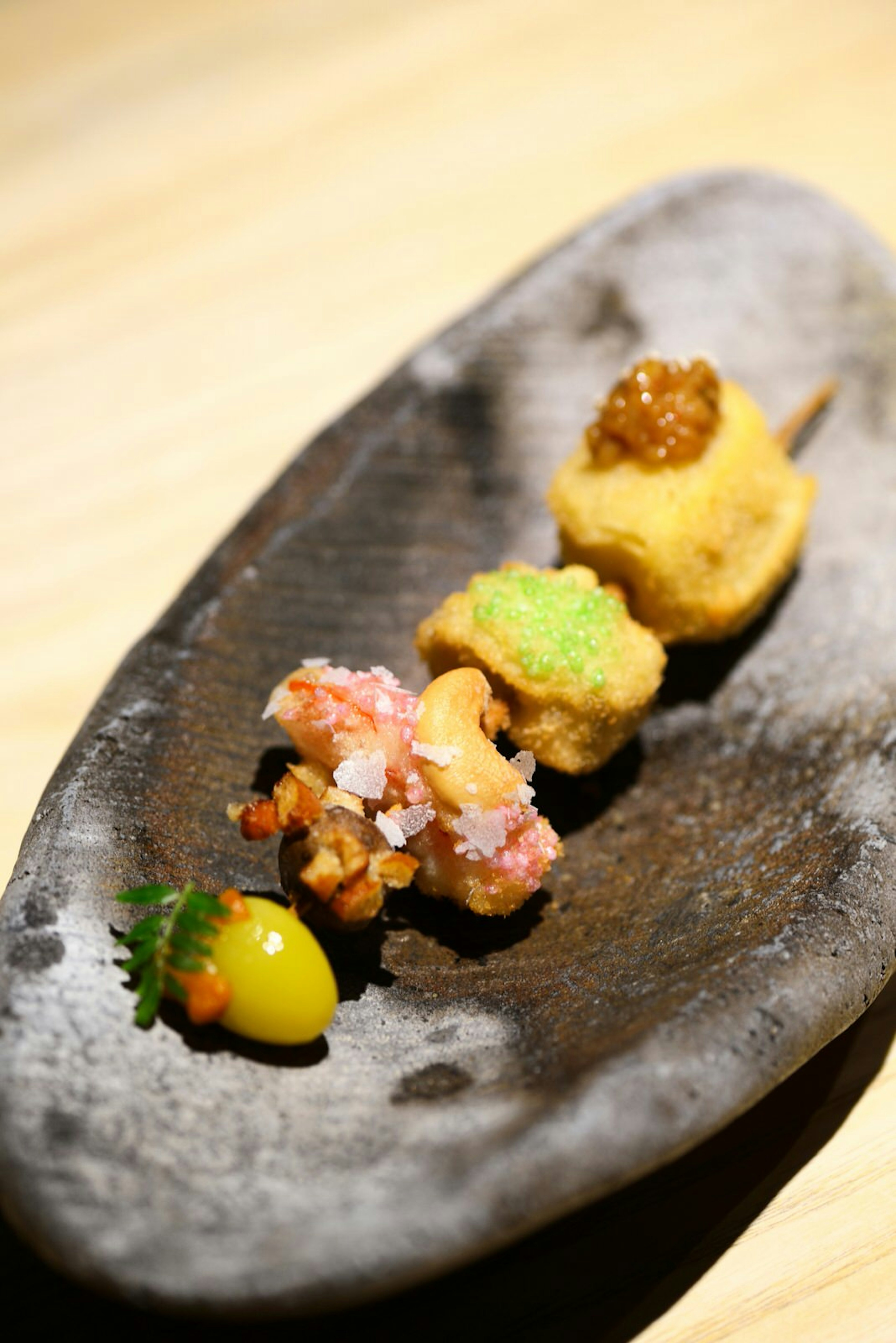 Kushikatsu skewers, shown at Wasabi restaurant in Osaka