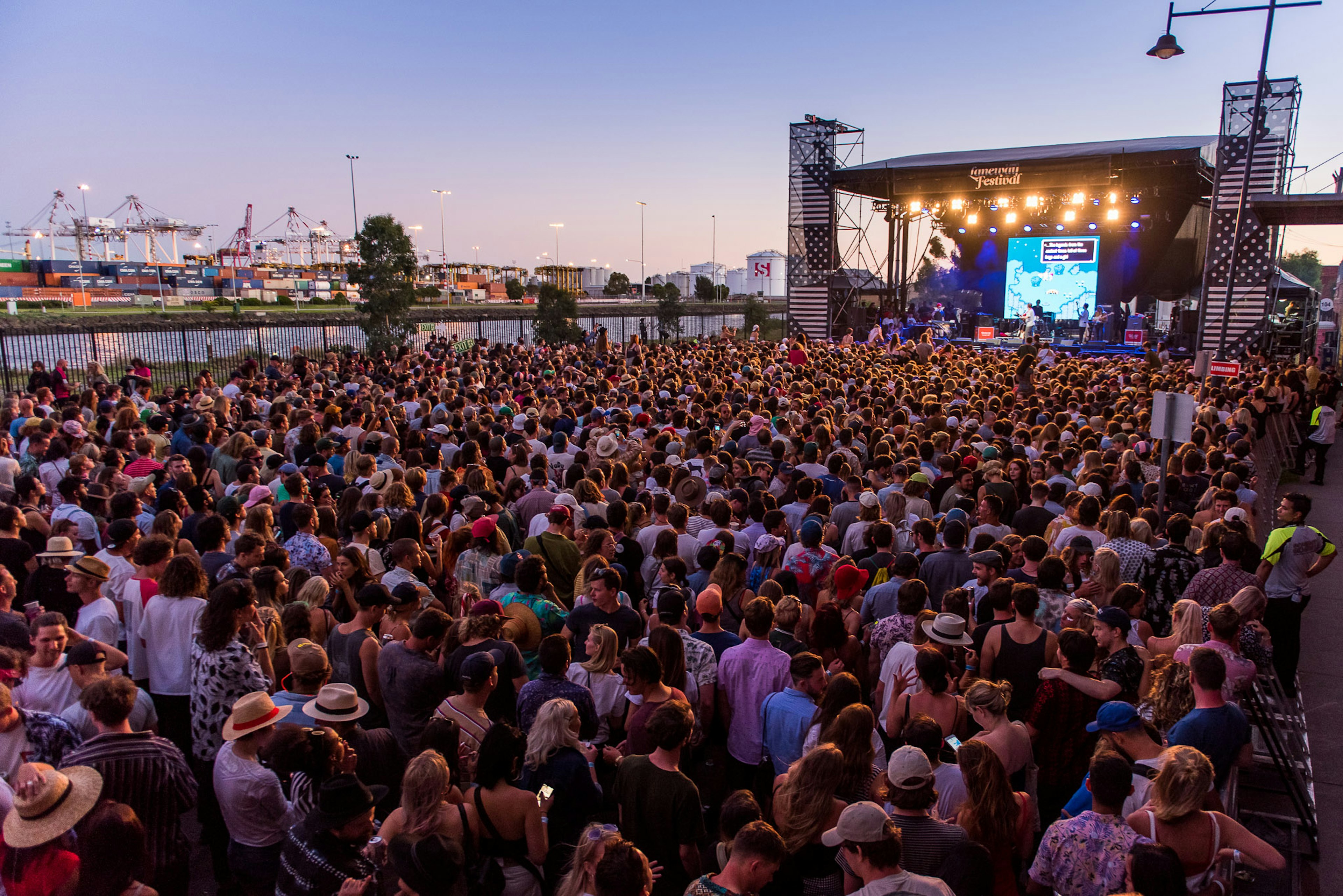 Revellers at sunset at Laneway Festival