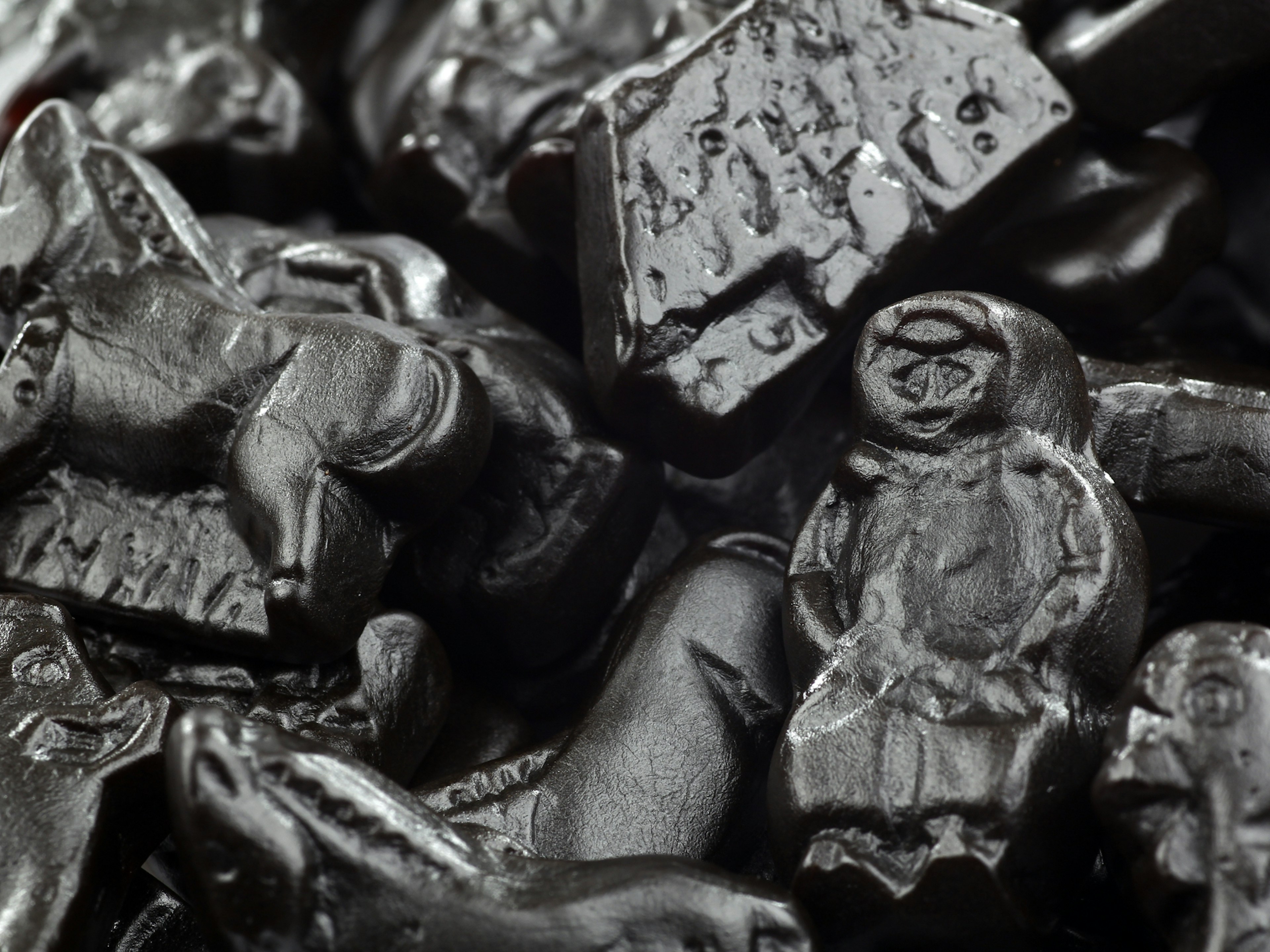 A close-up of salted liquorice