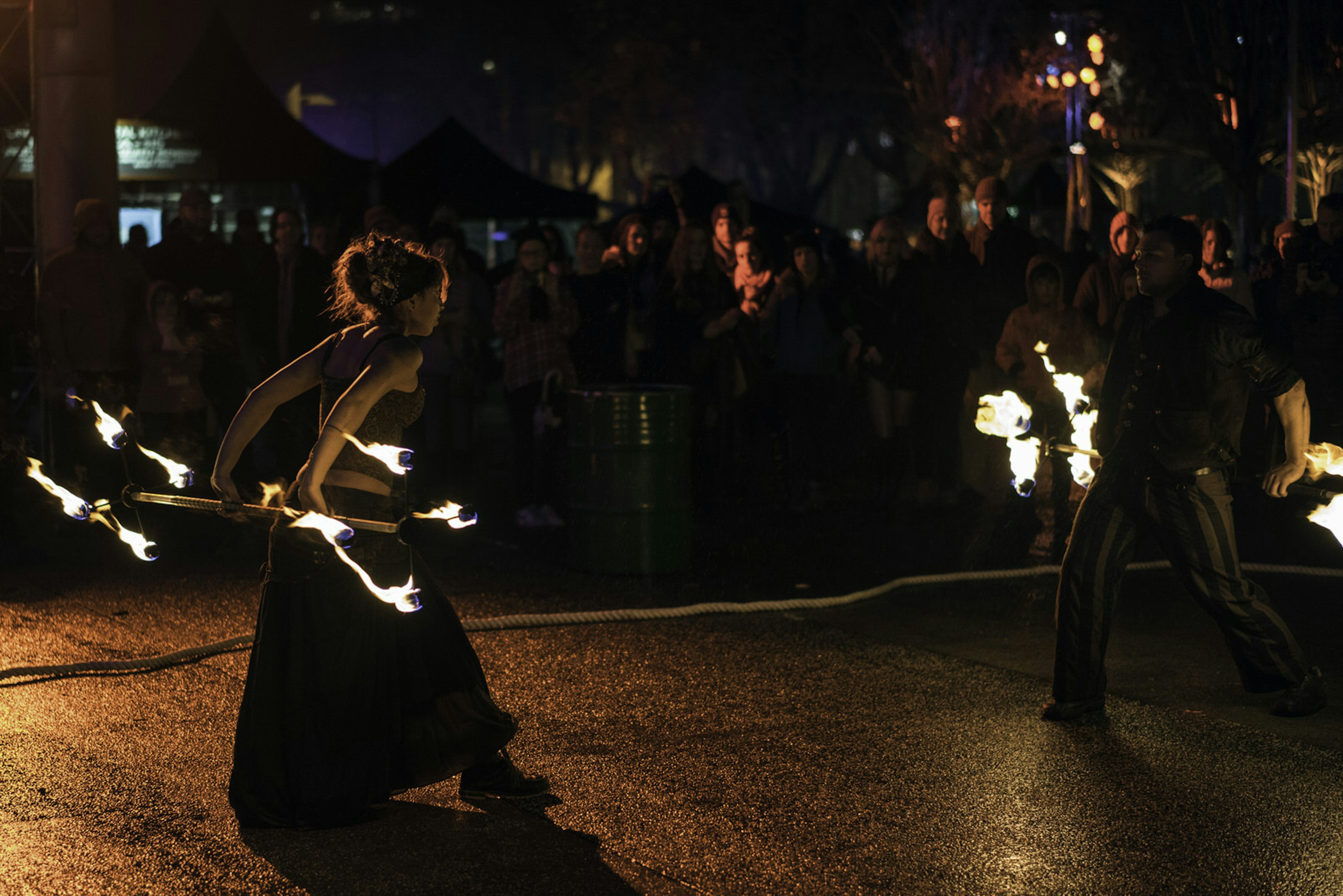 Fire dancers showcase their skills at Dark Mofo – one of Tasmania's biggest festivals