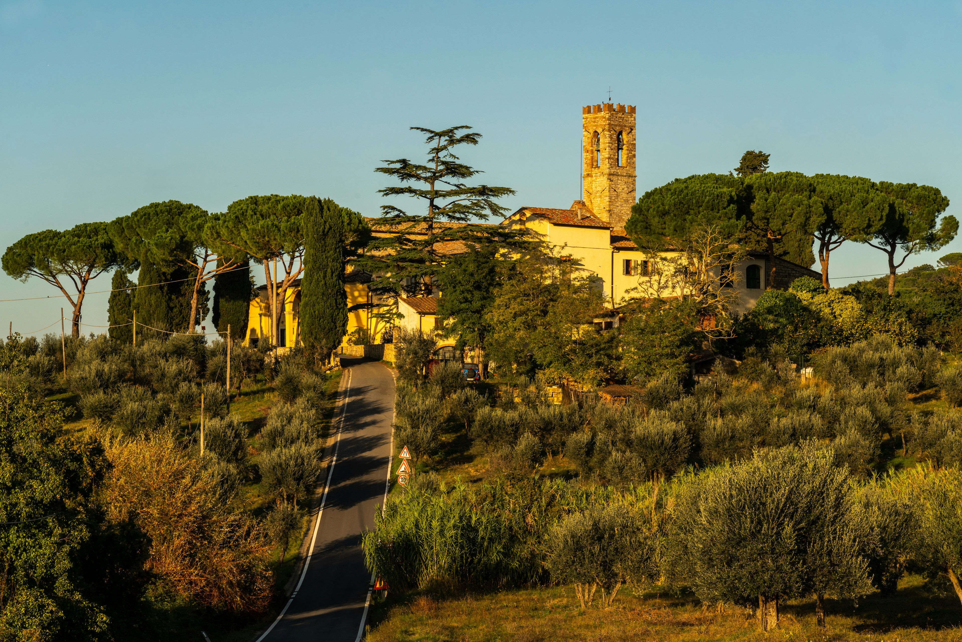 Evening sun setting over the picturesque town of Greve in Chianti. James Strachan/Getty Images