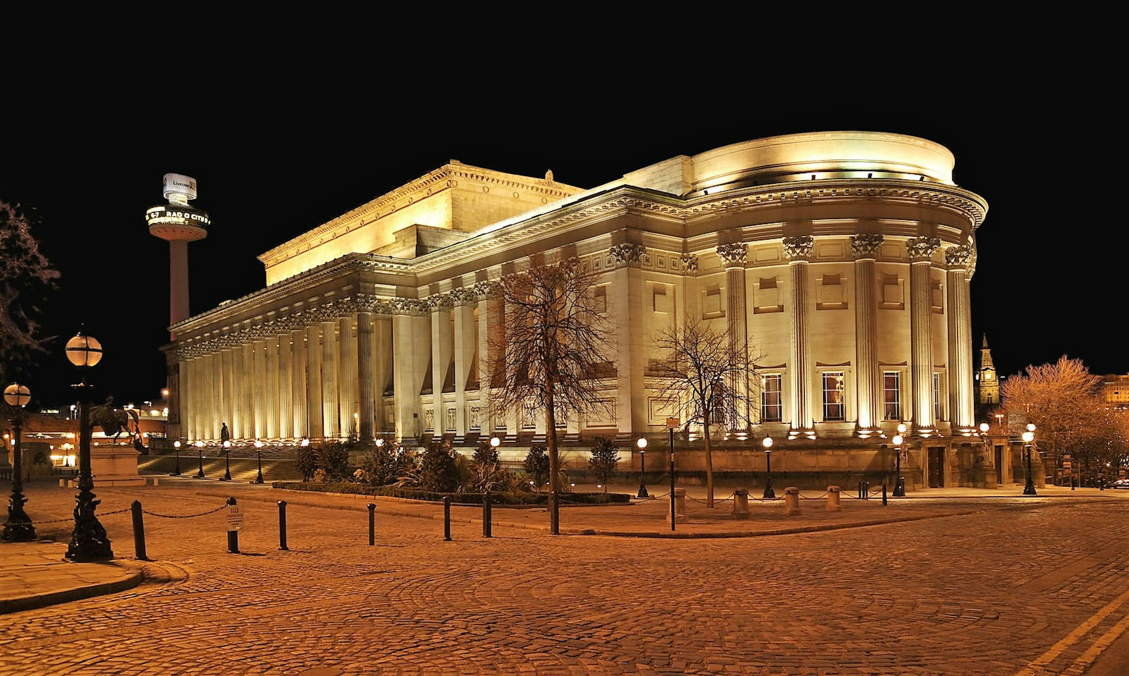 St George's Hall, Liverpool illuminated at night.