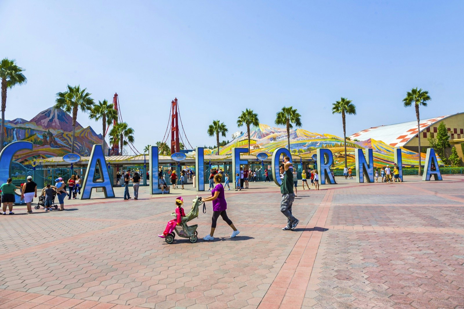 People walk to California Adventure park at Disneyland California