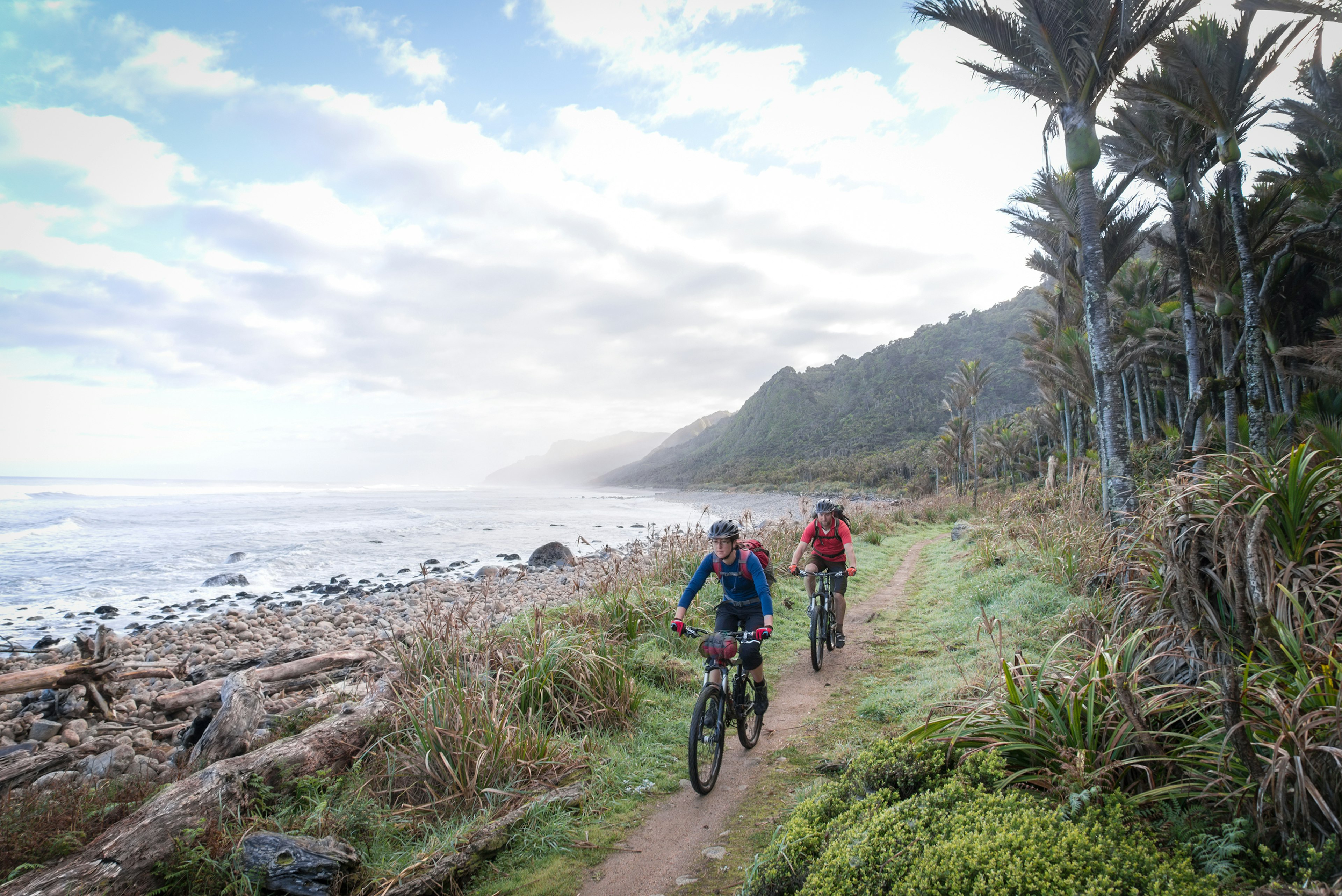 497158405
Extreme Sports, People Traveling, Extreme Terrain, Women, Men, Cycle, Dirt Road, Coastline, Tasman Sea, Adult, Exercising, Journey, Adventure, Sport, Travel Destinations, Cycling, Heterosexual Couple, New Zealand, Palm Tree, Beach, National Park, Sea, Footpath, Bicycle, heaphy, mtb, Nikau, Nikau Palm
A couple cycling along the southern, coastal section of the Heaphy Track on the South Island of New Zealand