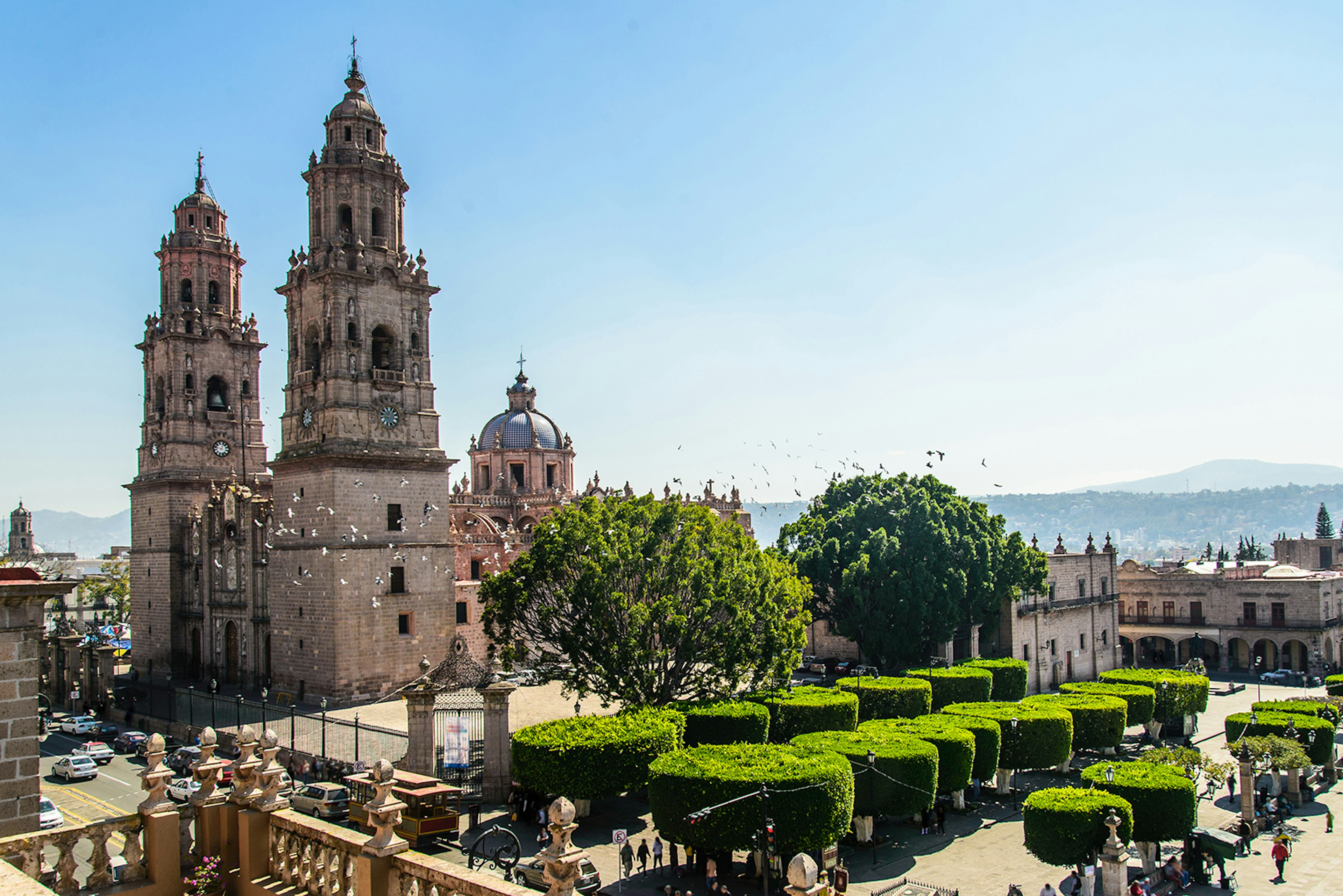 High point of view of Morelia Cathedral and town square.
508206756
Morelia, Downtown District, Religion, Baroque Style, Colonial Style, Spanish Culture, People, Mexico, Day, Cathedral, Church, Park - Man Made Space, Town Square, Urban Skyline, Architecture And Buildings, Travel Locations, High Point Of View