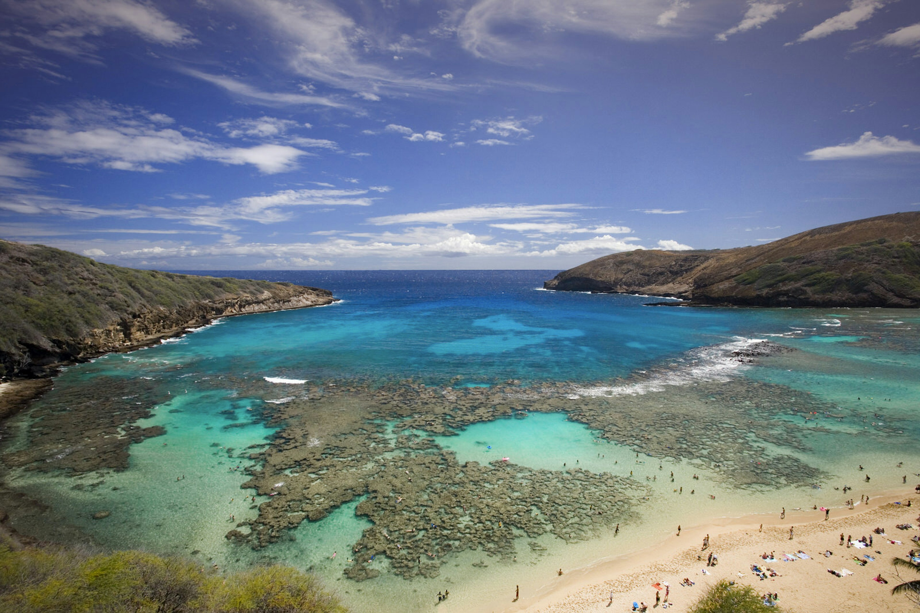 An aerial view of Hawaii's Hanauma Bay