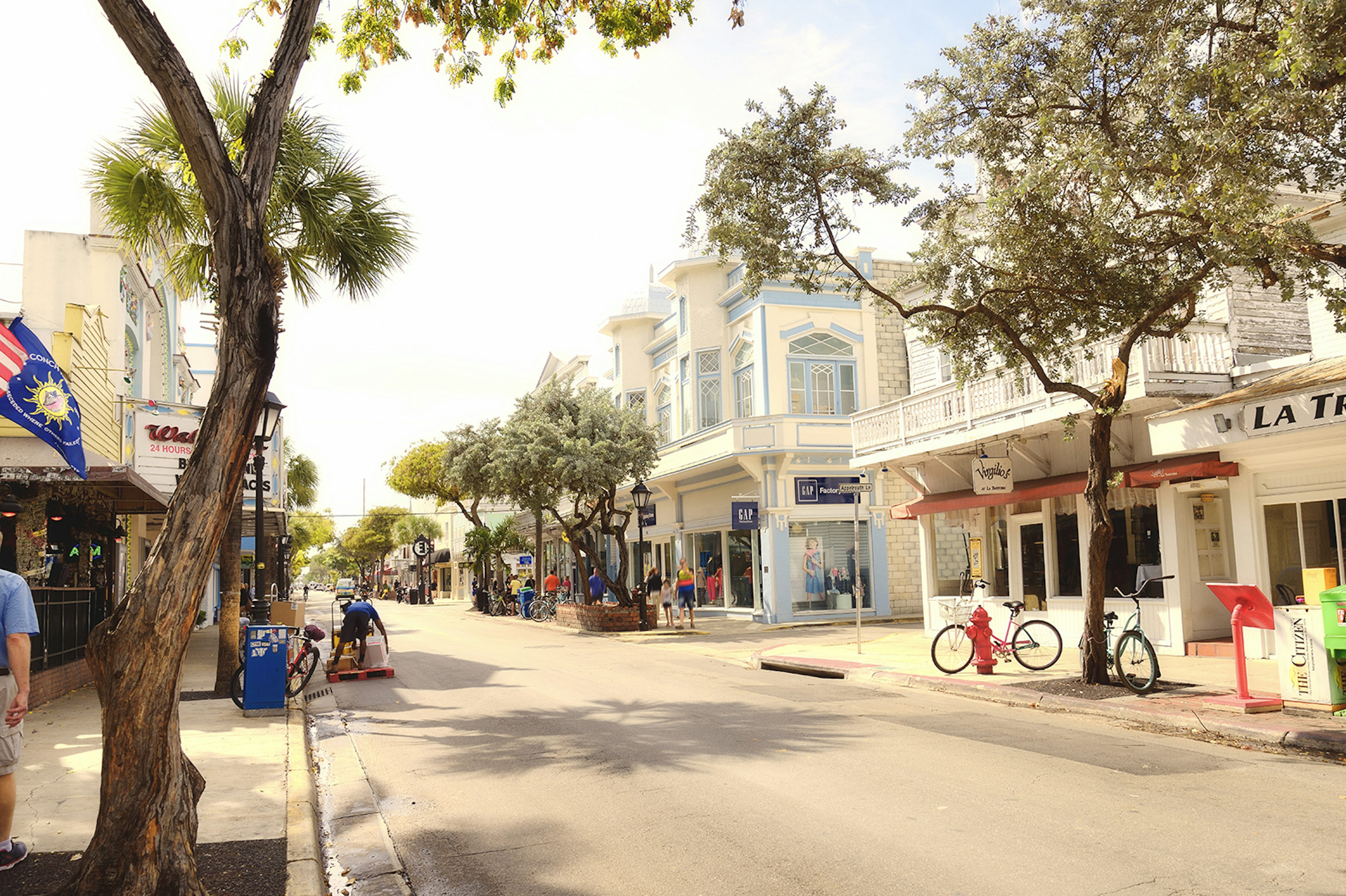 Duval street, Key West, Florida, USA.
595760876
Duval Street, Retro Styled, Building Exterior, Incidental People, City Life, Pedestrian, Treelined, Vanishing Point, Small Town America, Shopping, Sidewalk, Old-fashioned, Urban Scene, Tourist, Key West, Florida - Usa, USA, Tree, Day, Summer, Sky, Bar - Drink Establishment, Cafe, Store, City Street, Street, Urban Road, Avenue, Road, Built Structure, Cityscape, City, Bicycle