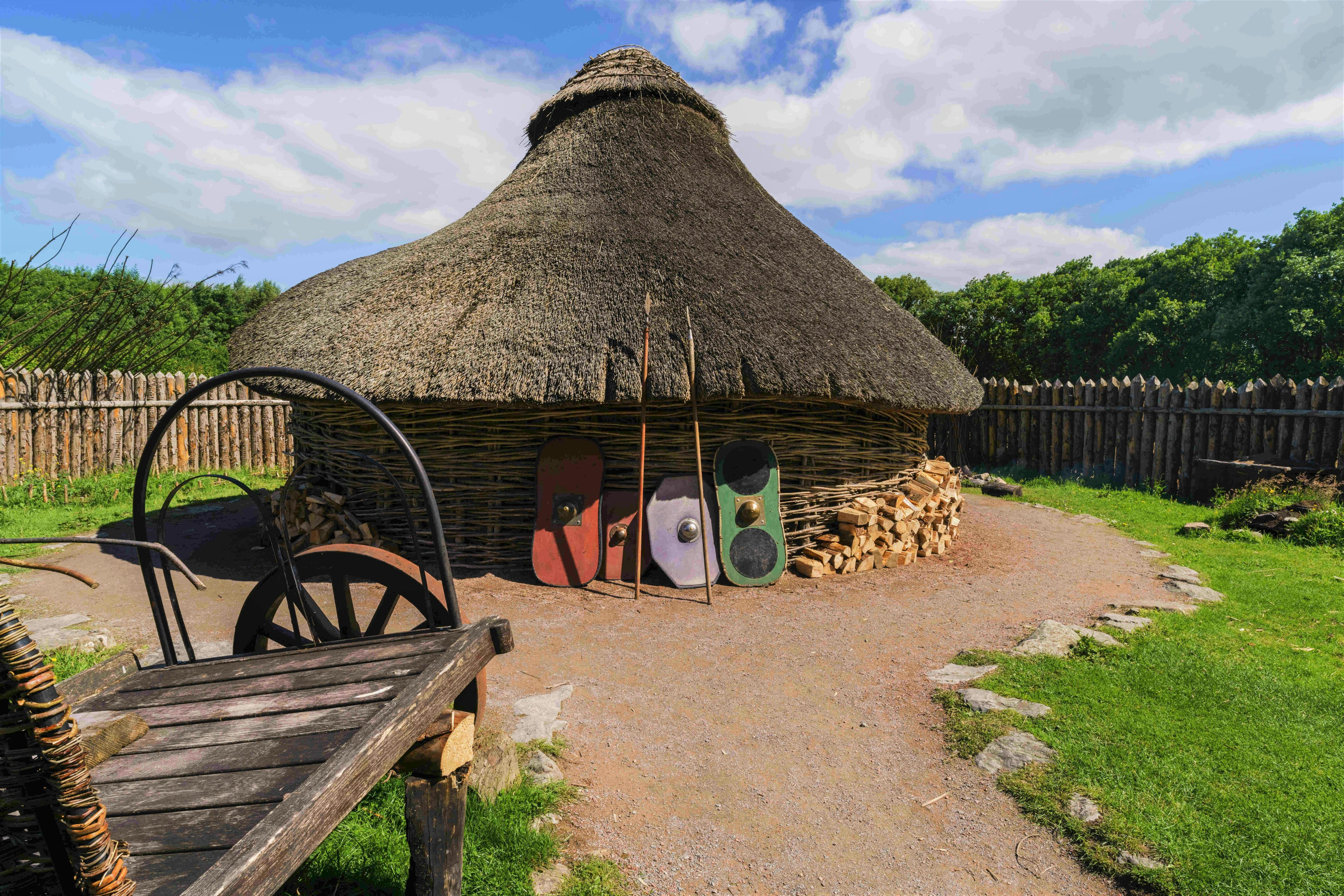 A reconstructed Iron Age hut at Navan Fort, Ireland.