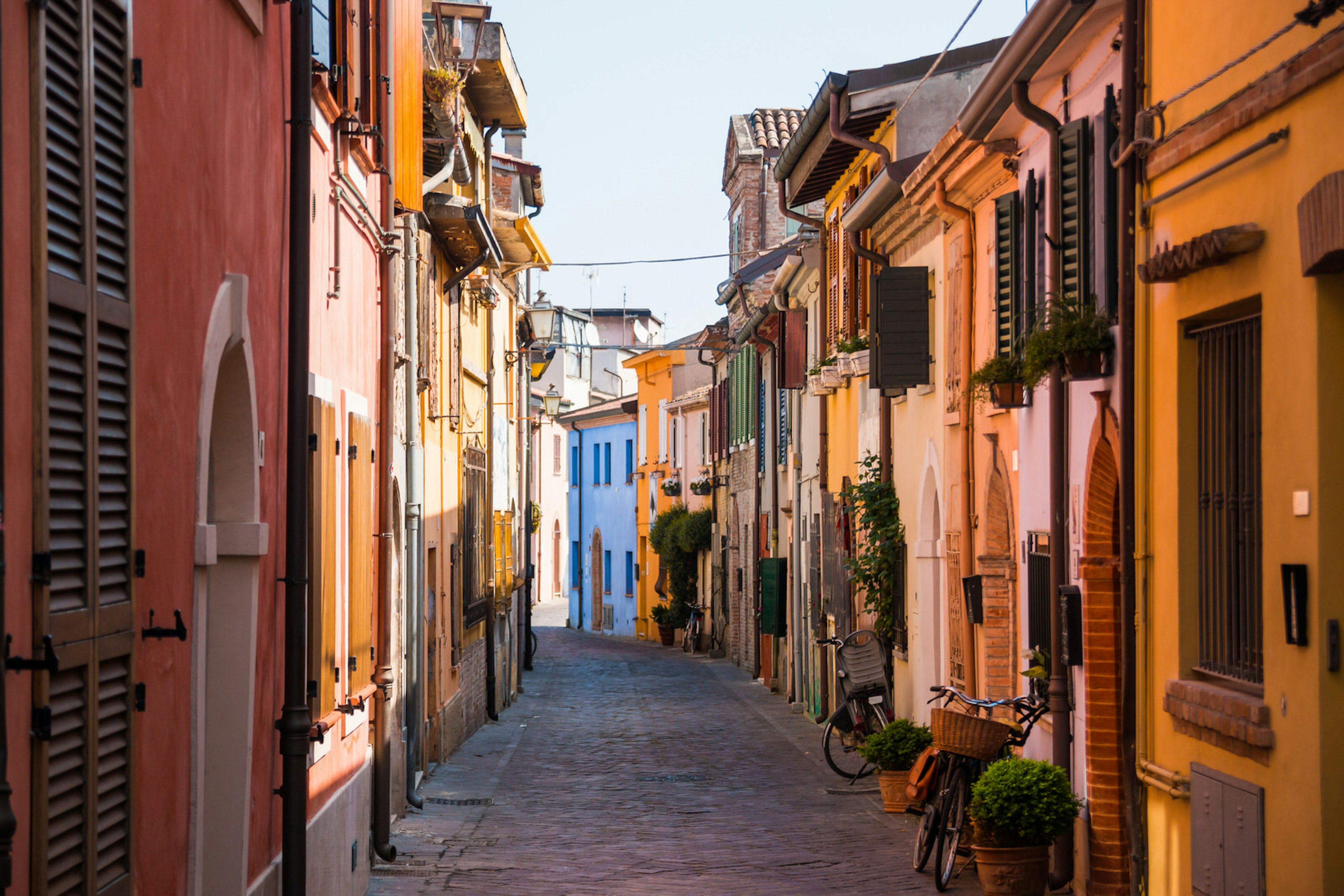 Colourful houses in Rimini's historic quarter