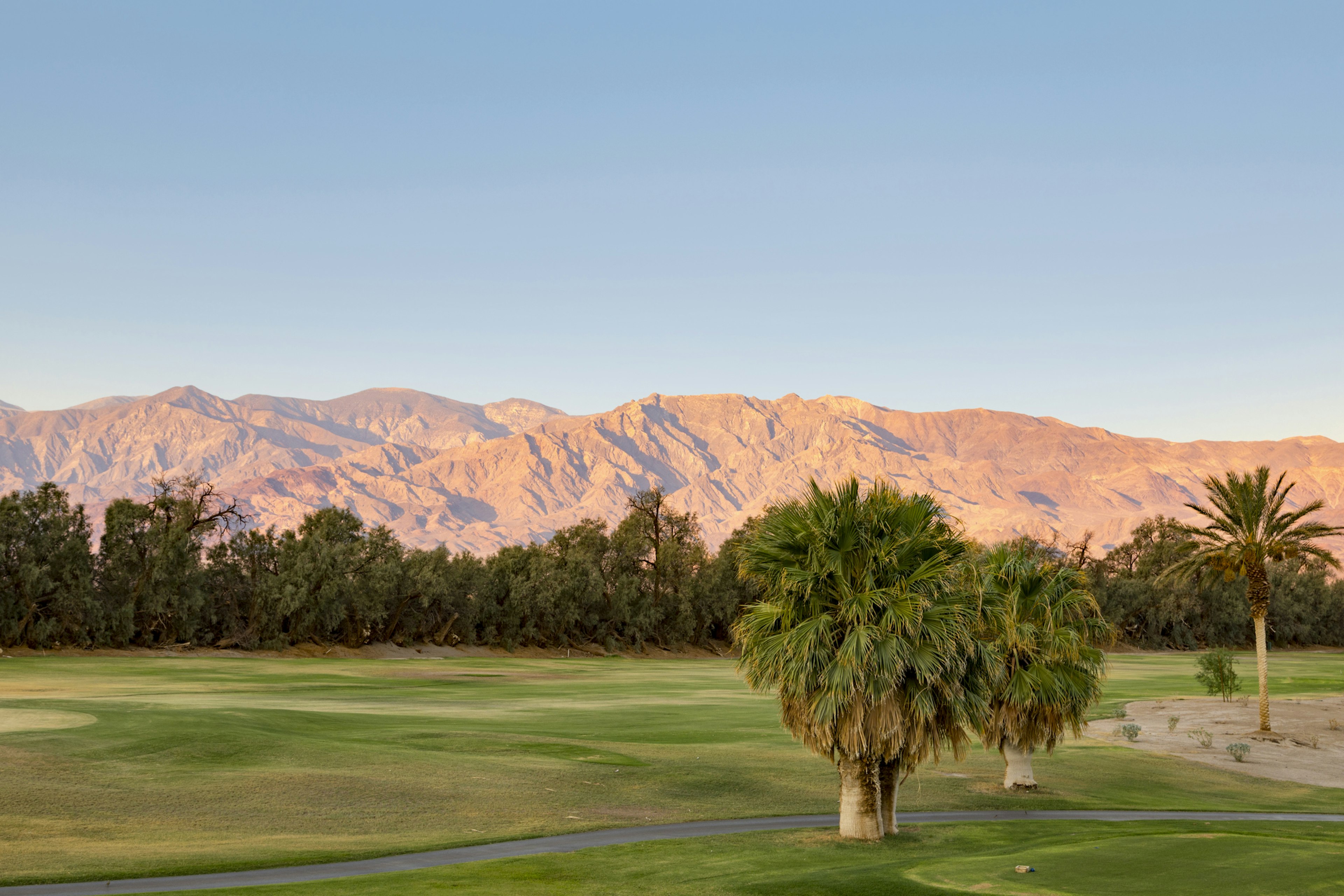 The sun setting at Furnace Creek in Death Valley, California