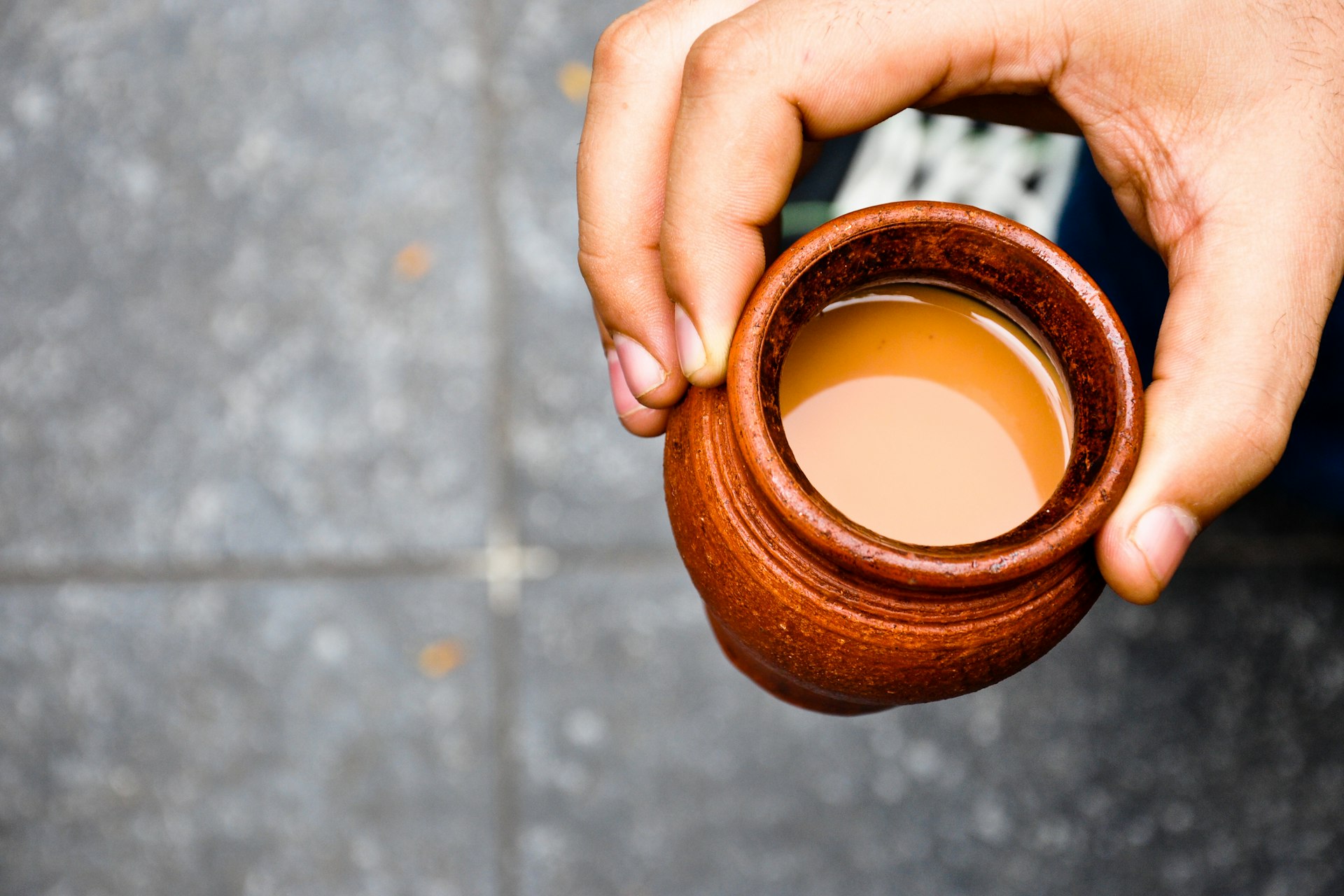 Chai served in a kulhad (traditional handle-less clay cup) in India. 