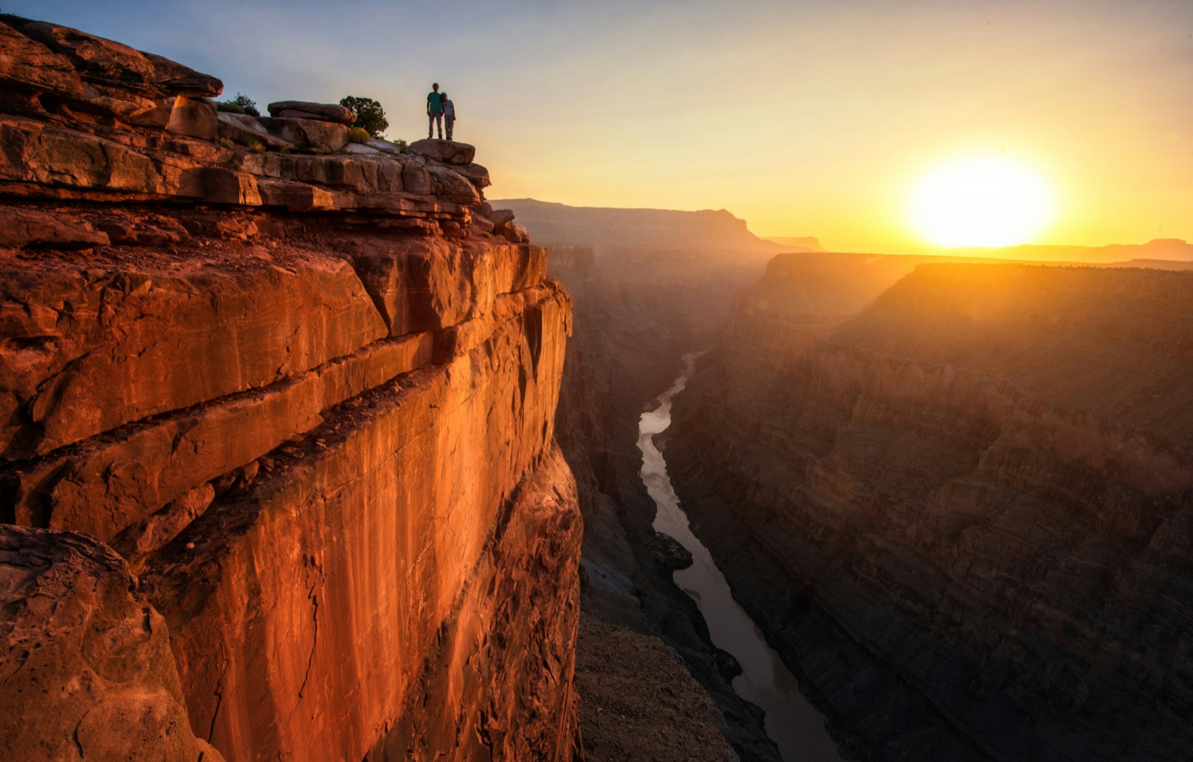 A view of steep cliff, Grand Canyon and Colorado river from Toroweap overlook. The canyon is one of several supersized natural wonders in the US National Parks system