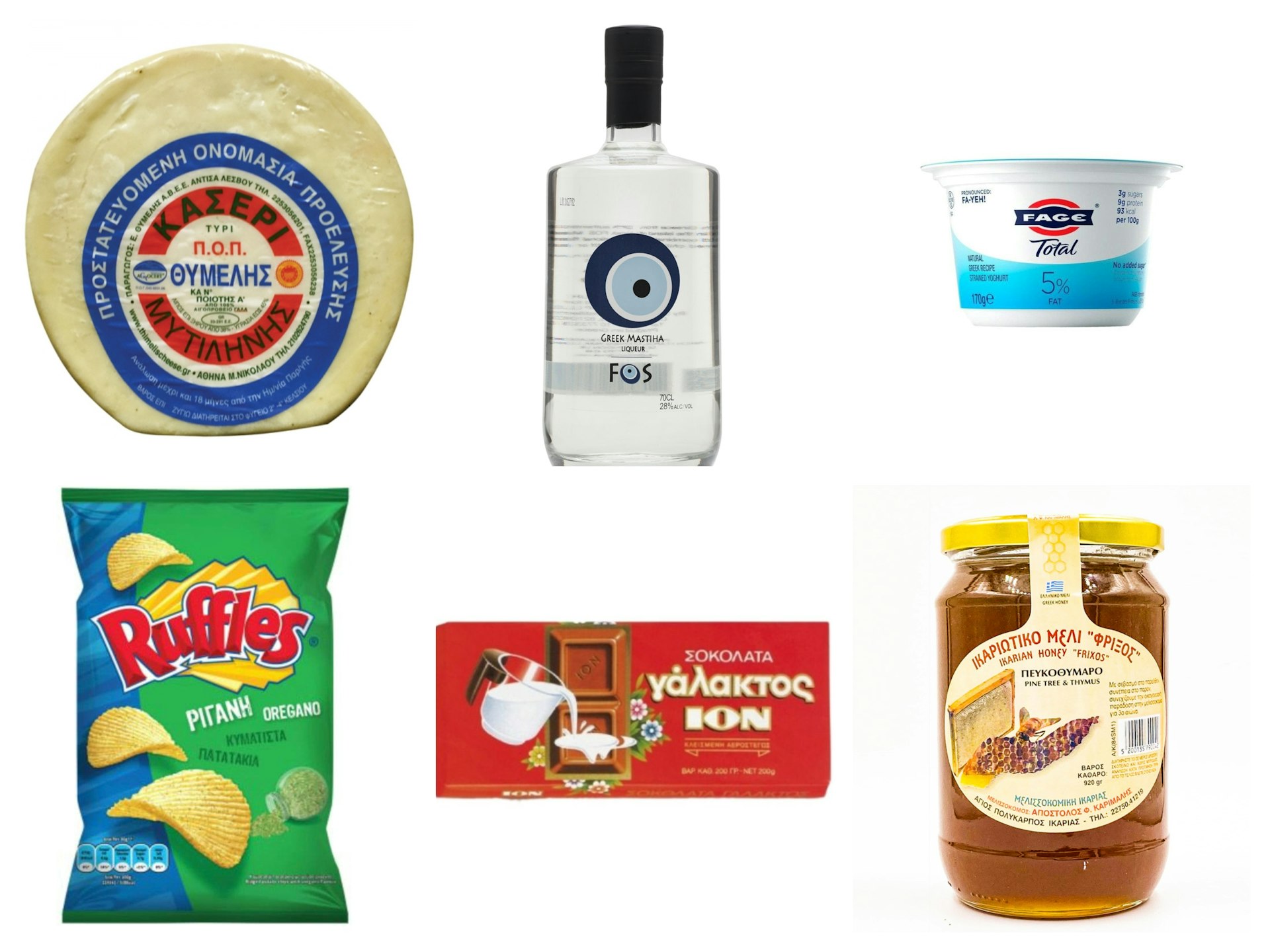 Selection of Greek food and drink products