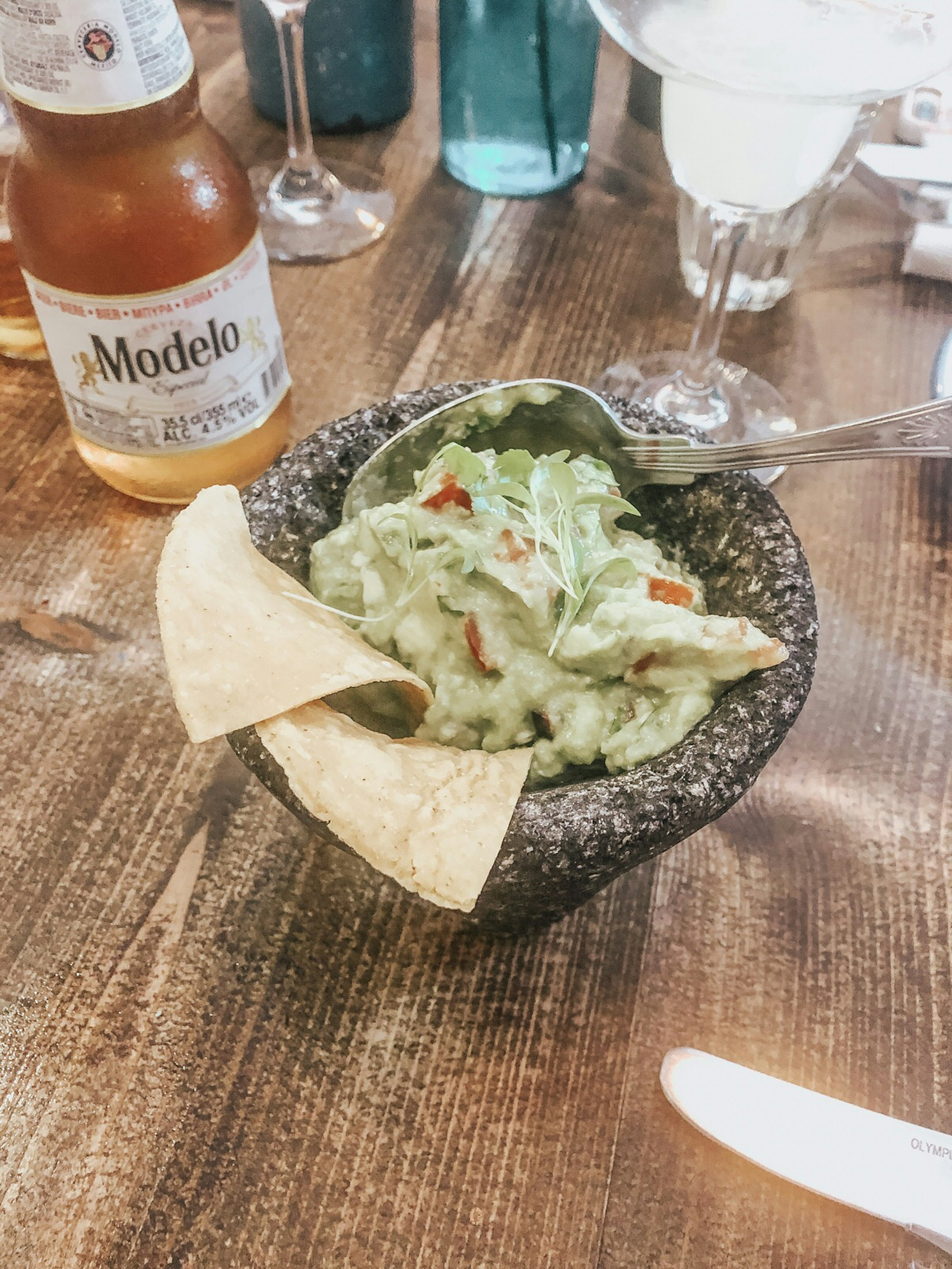 Guacamole served in a stone bowl at Santo Remedio, London Bridge