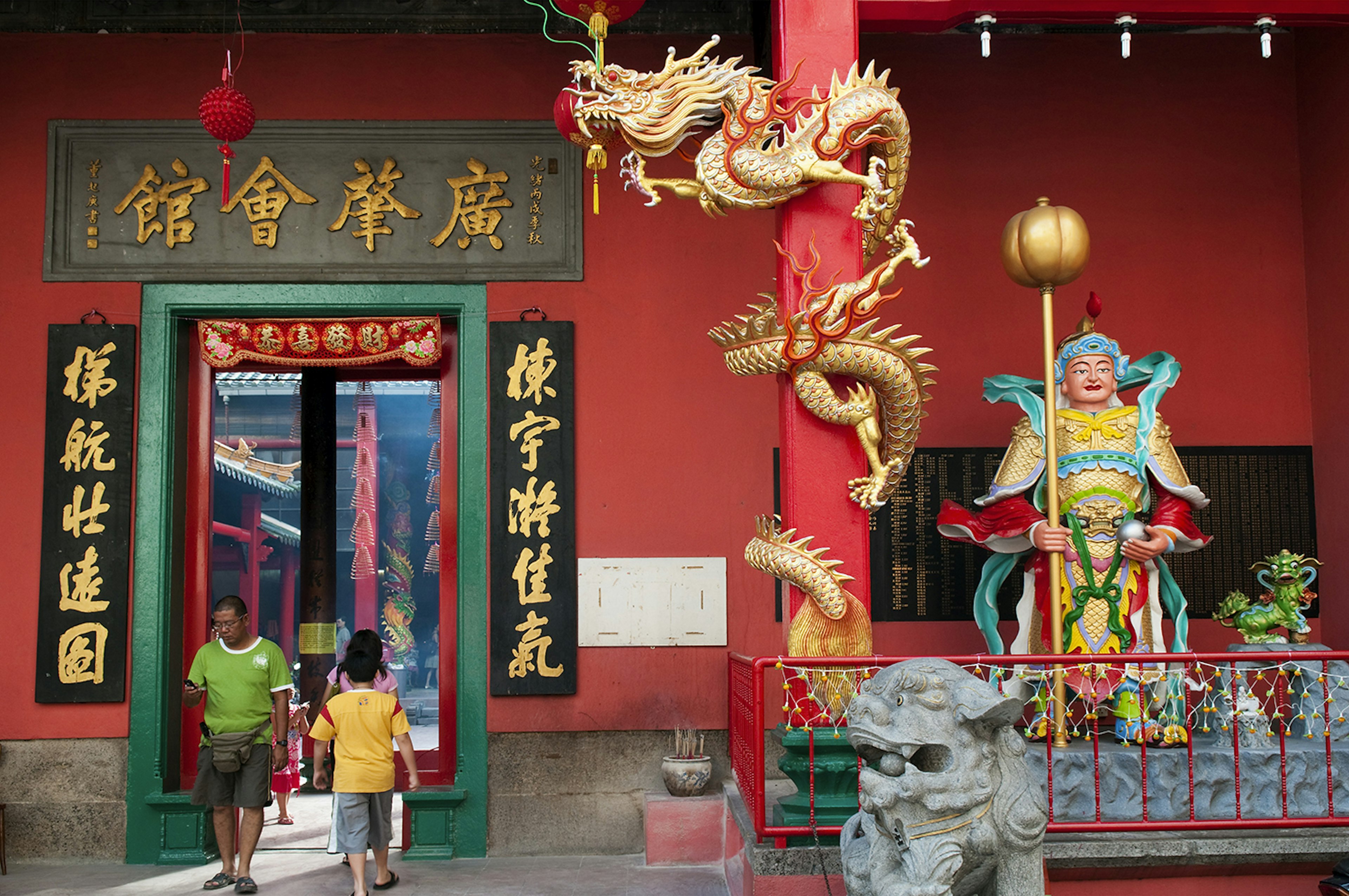 The entrance to the strikingly scarlet Guandi Temple in Kuala Lumpur. Image by Anders Blomqvist / Lonely Planet Images / Getty Images