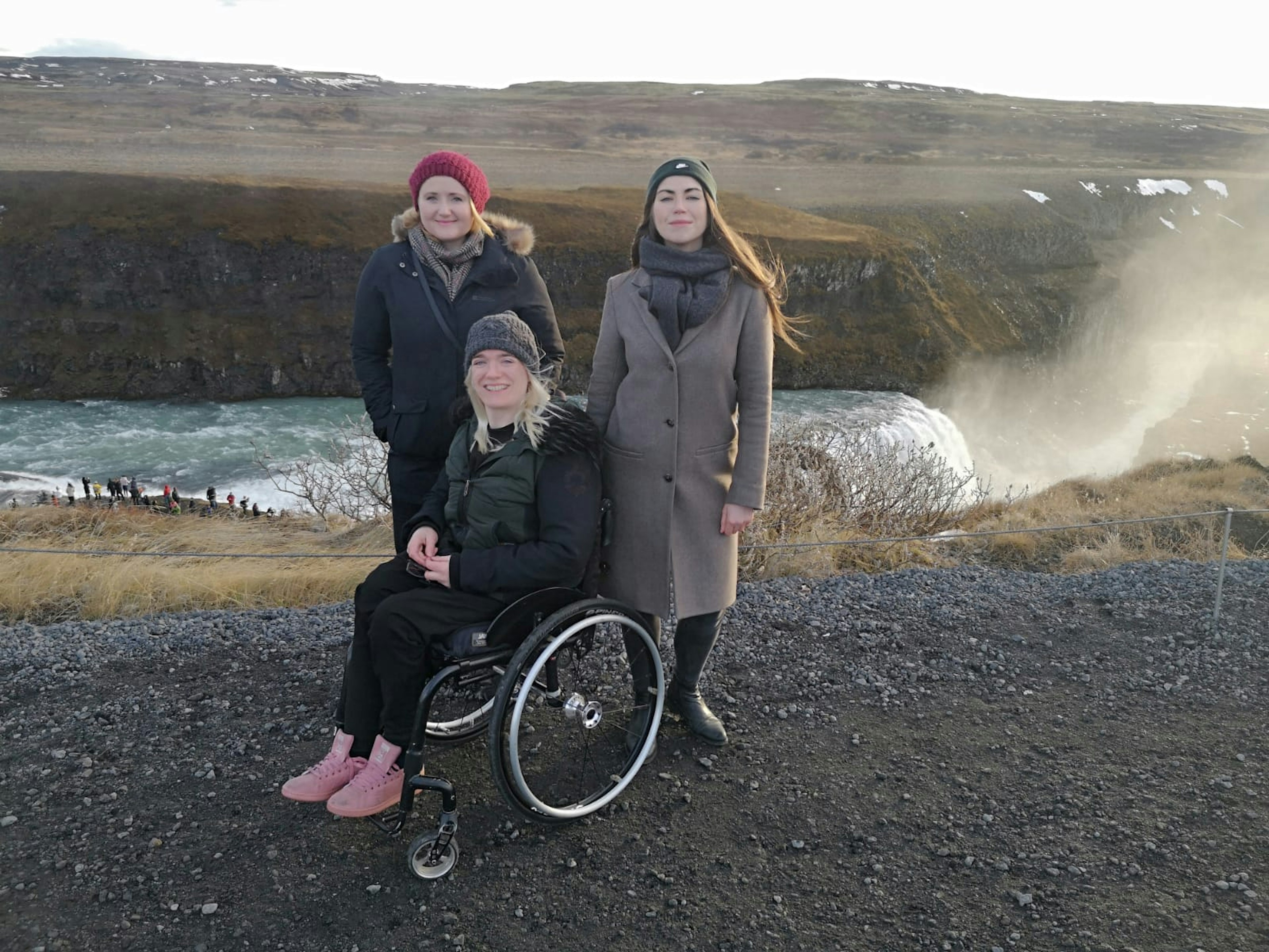 Three women at Gullfoss Waterfall