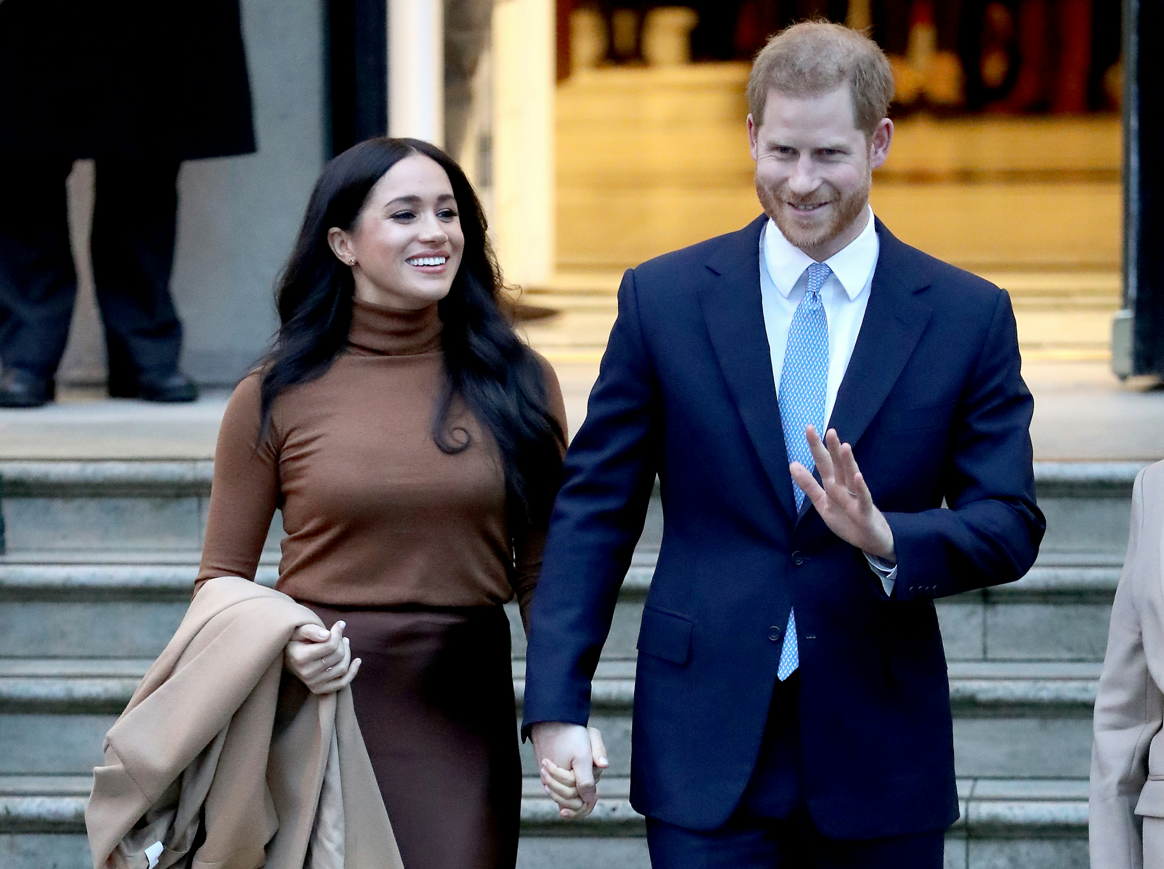 Prince Harry, Duke of Sussex and Meghan, Duchess of Sussex depart Canada House on January 07, 2020 in London, England