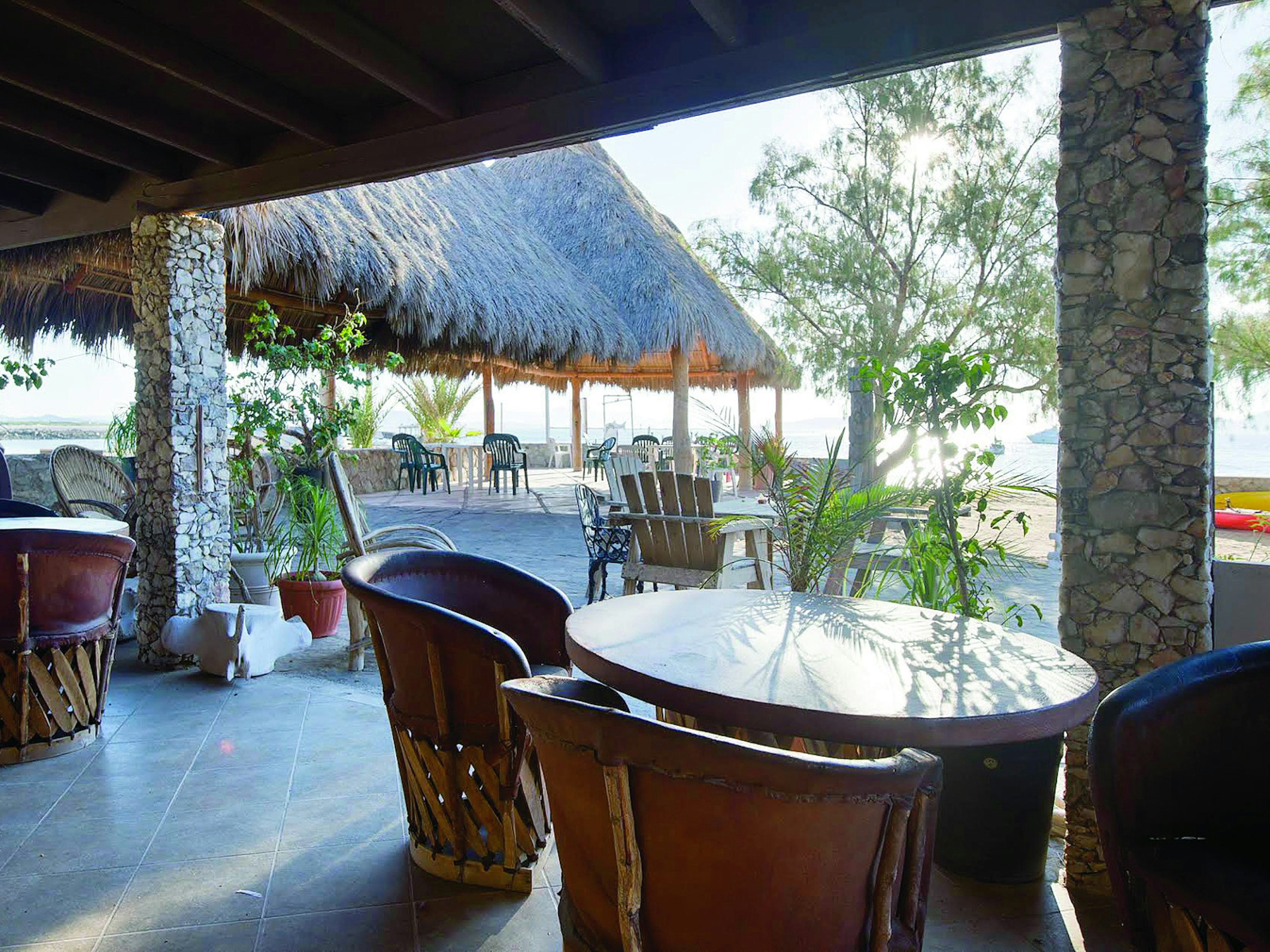 The beachfront terrace at Guillermo's Hotel