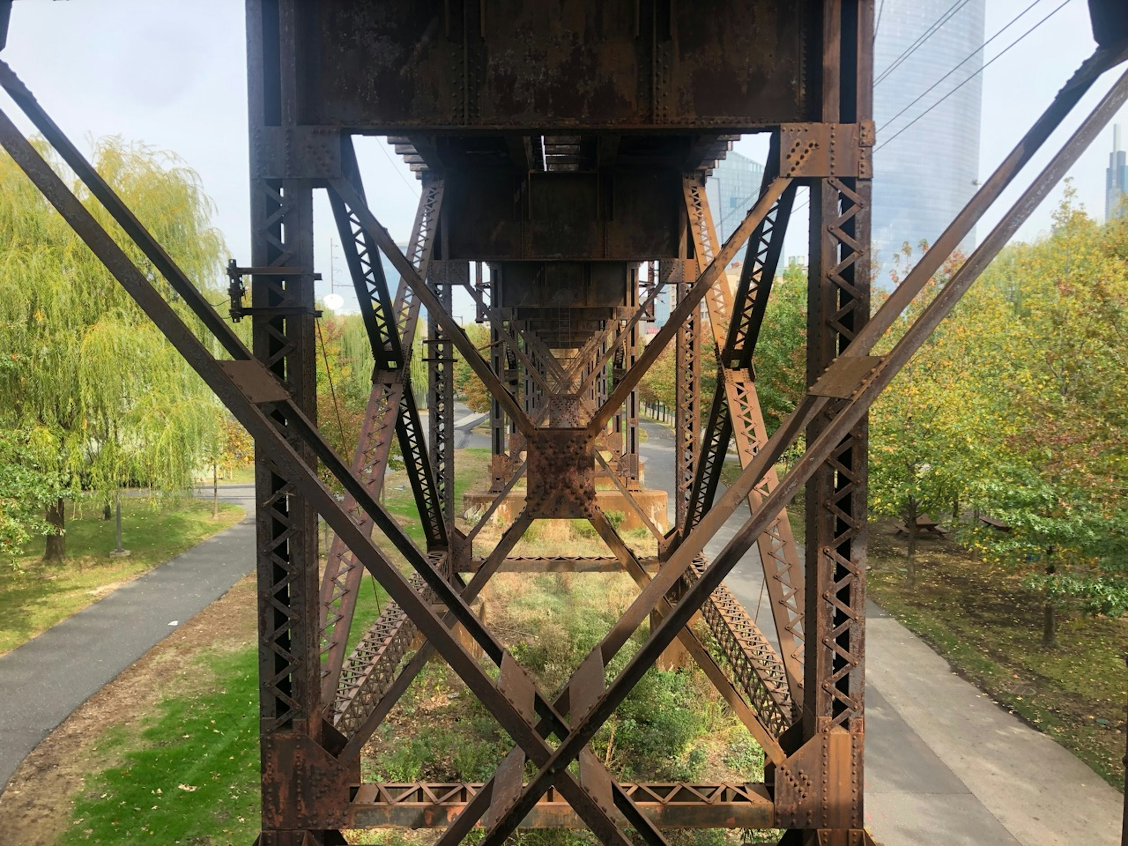 The elevated freight line passes alongside Penn Park