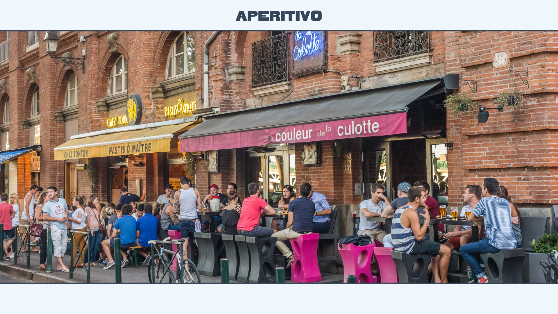 Outdoor bar terraces packed with people in Toulouse