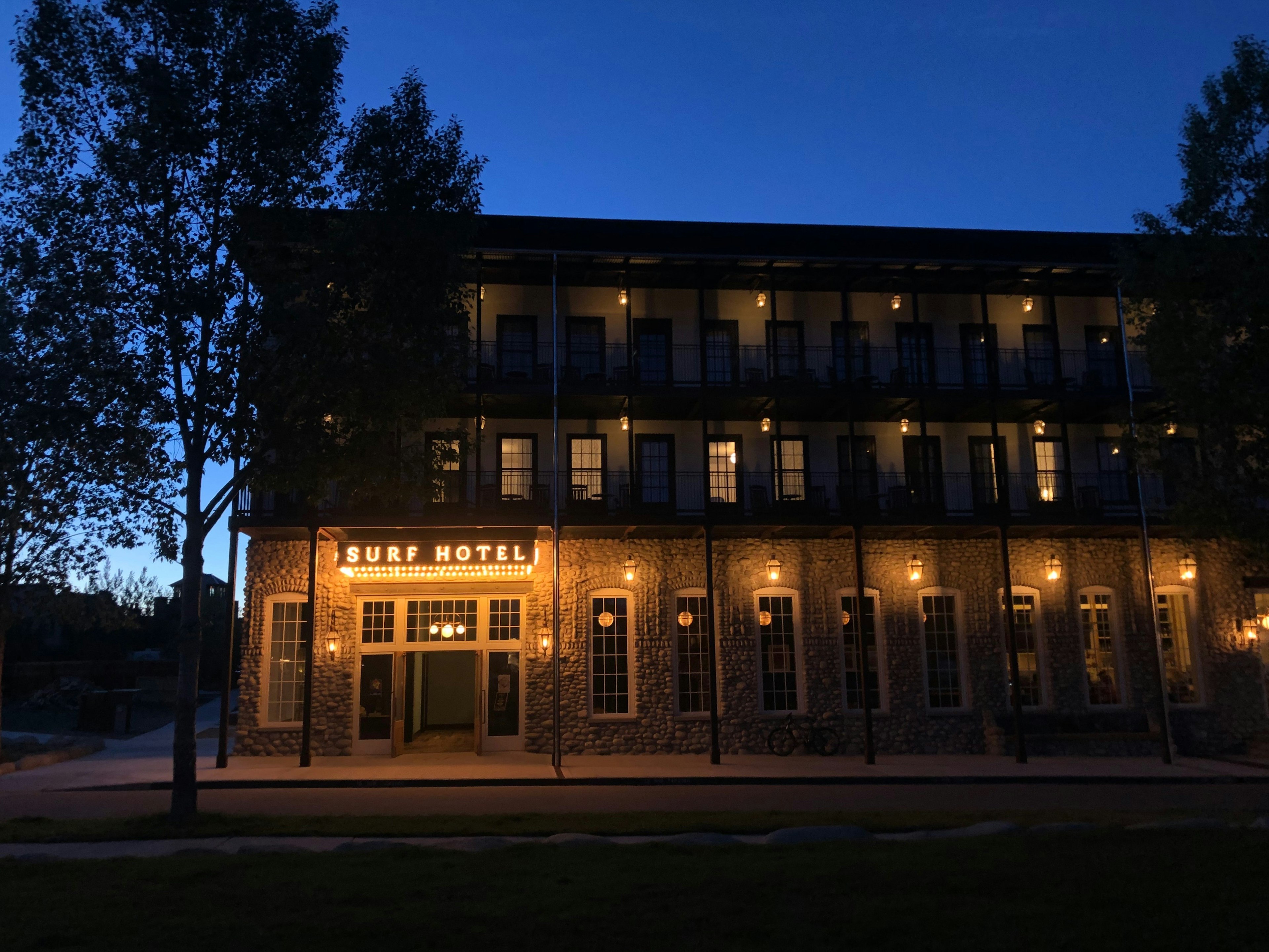 Hotel exterior at night