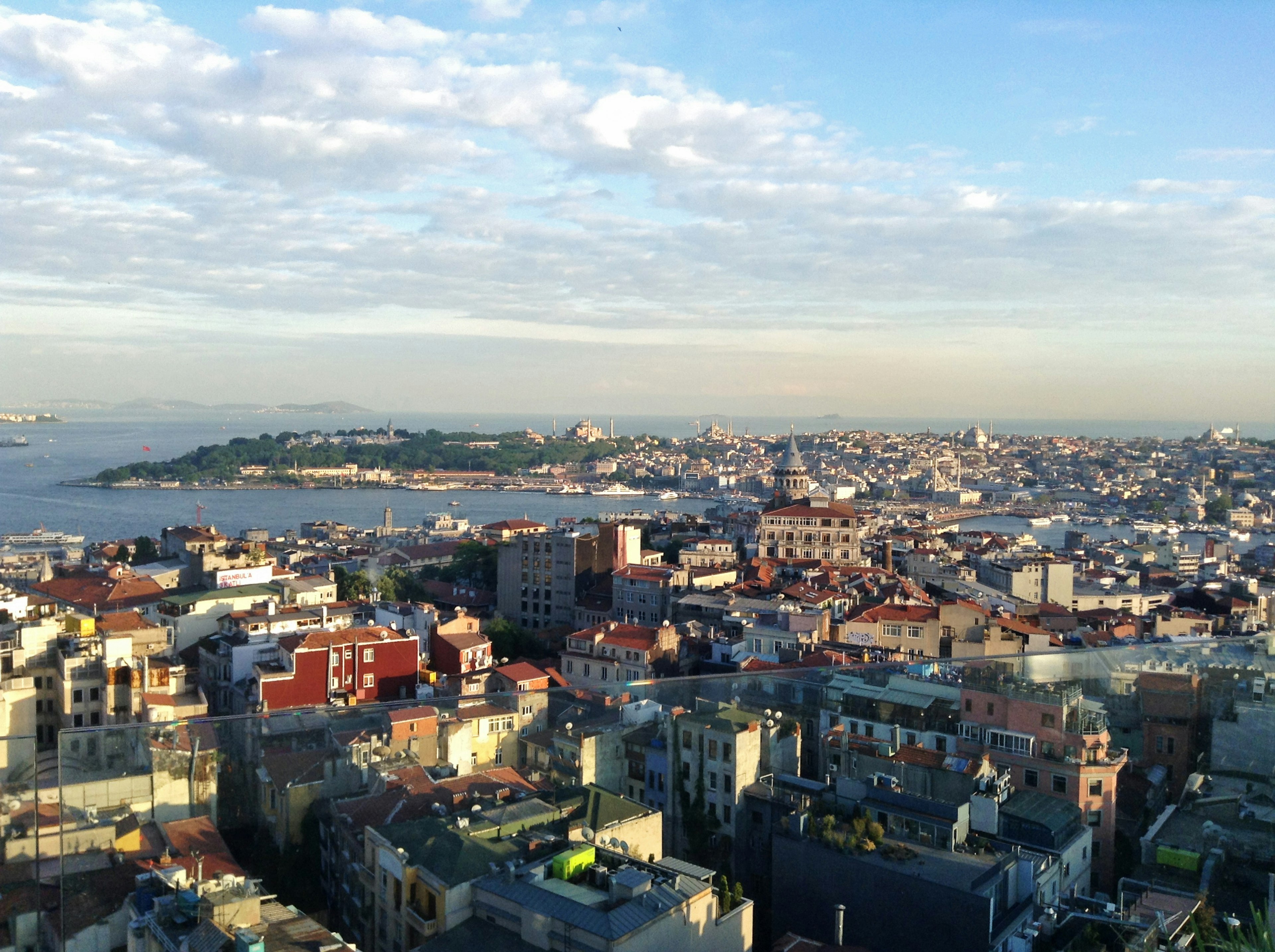 Aerial shot of the sweeping views of Istanbul from the Marmara Pera hotel rooftop