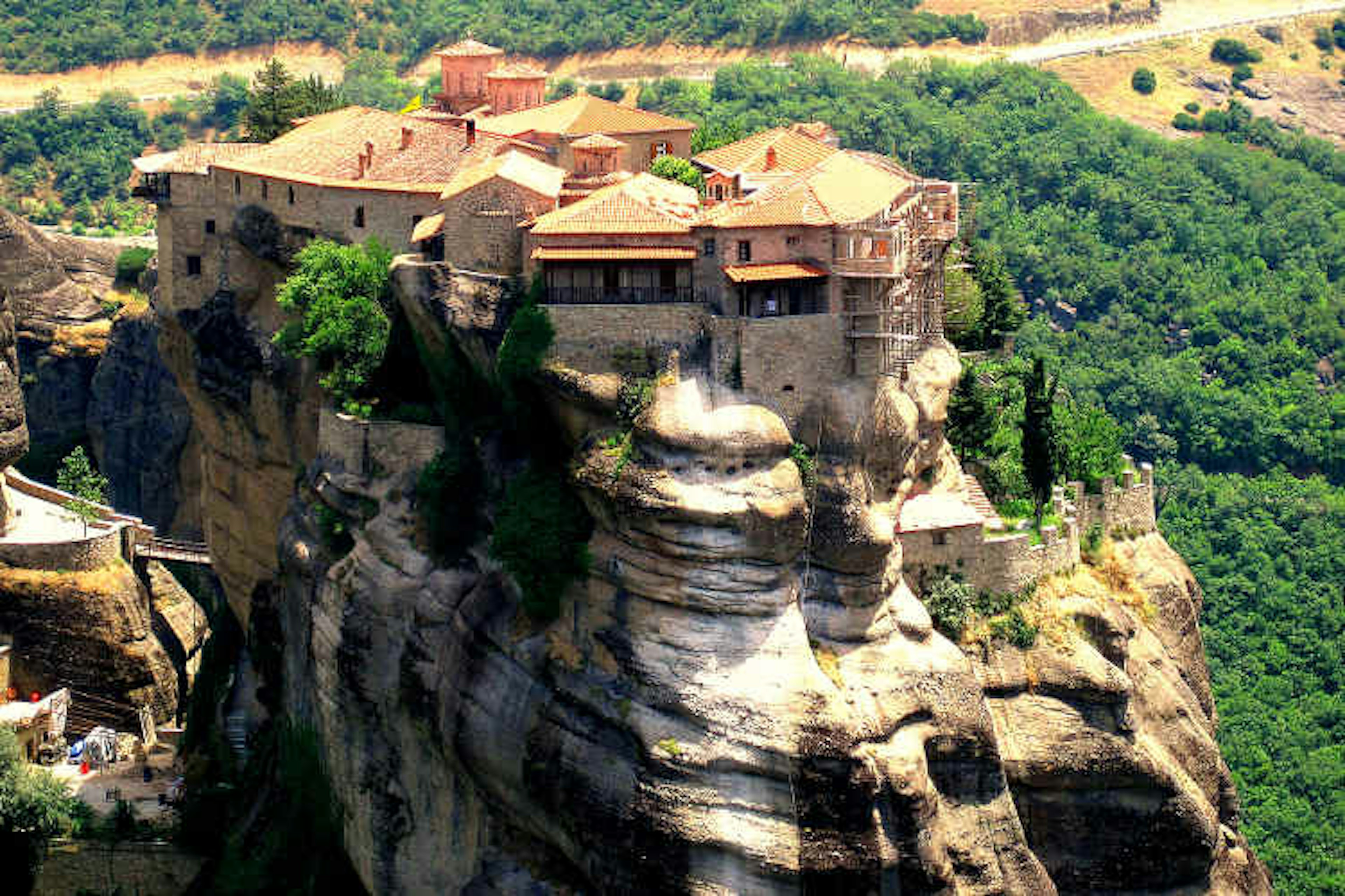 Meteora’s Moni Agias Triados was a James Bond filming location. Image by Thomas Depenbusch / CC BY 2.0