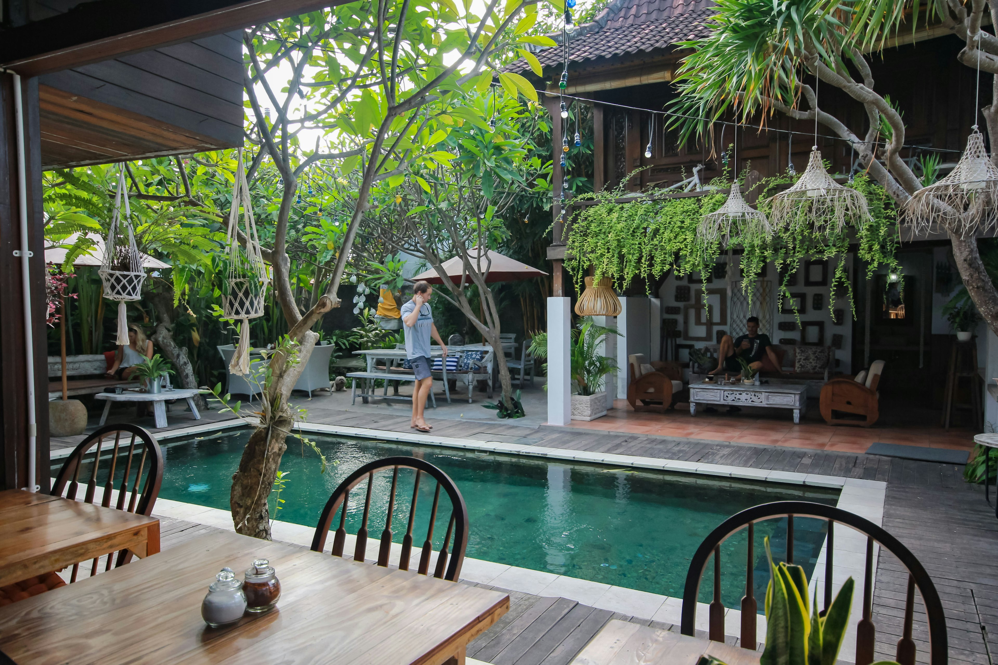 Co-working spaces with a view of the pool at Pomelo