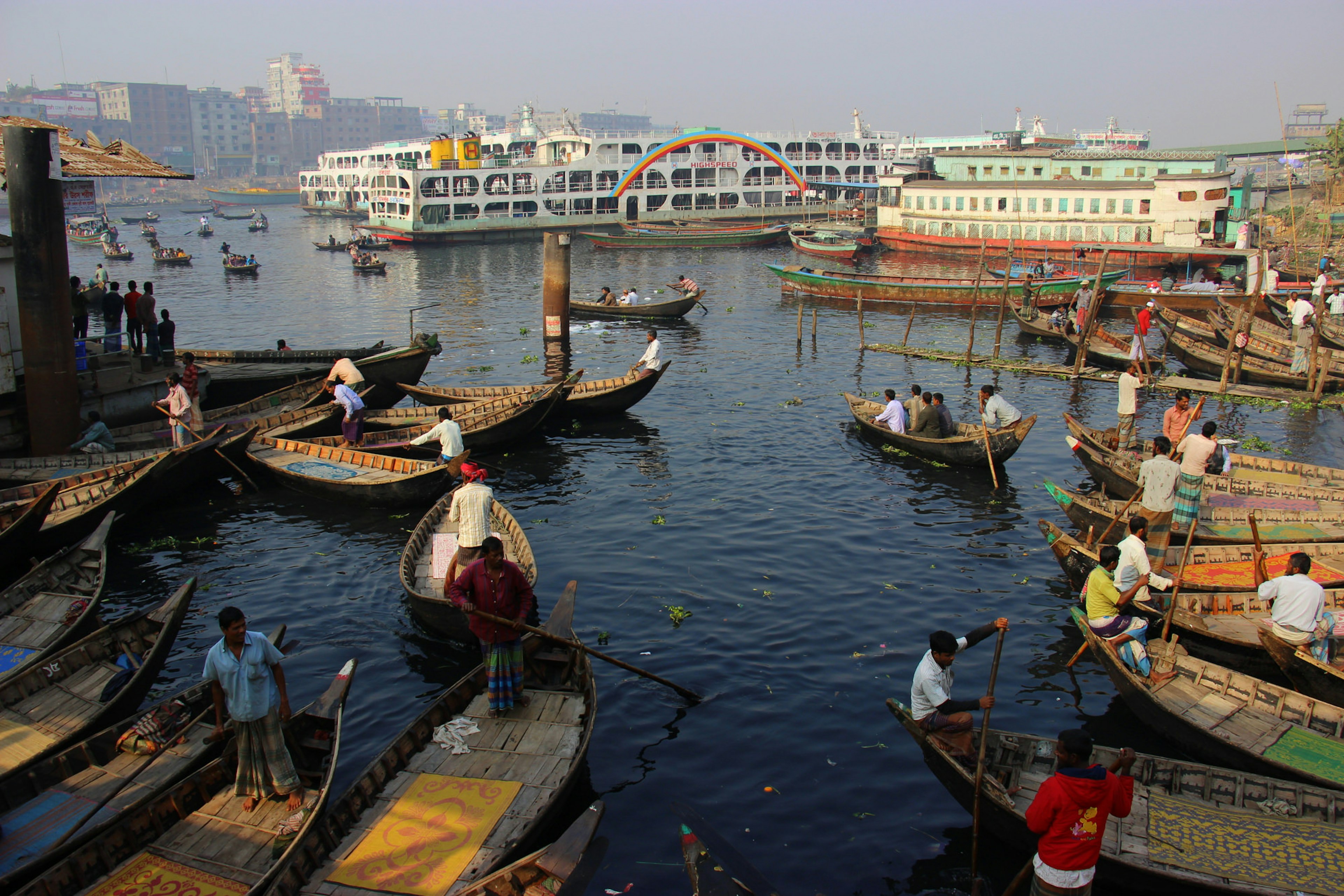 Boats of all shapes and sizes clog the waters at Sadarghat