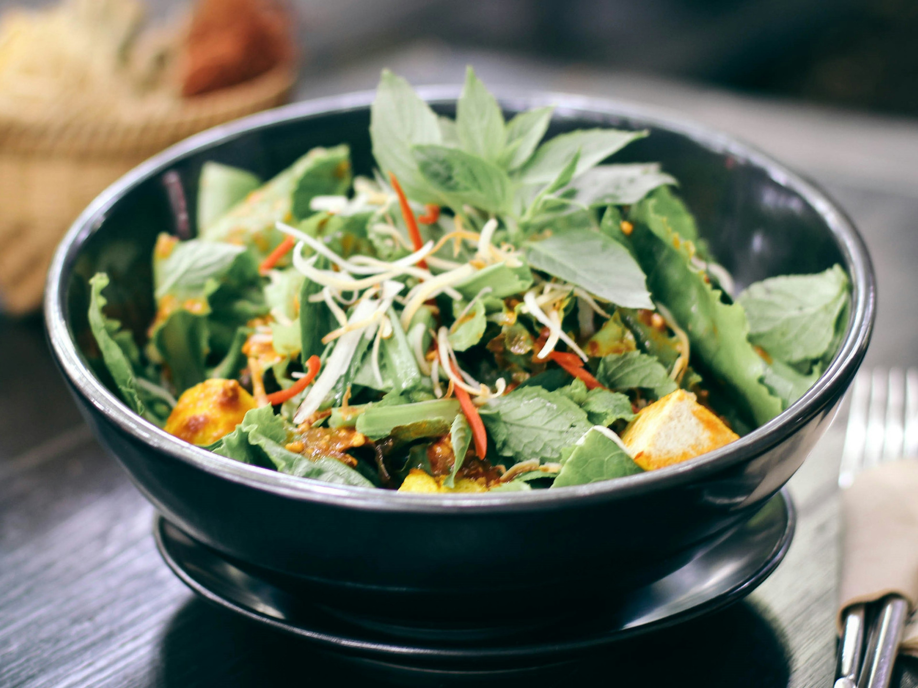 A bowl of salad served at Fah Tara Coffee garden cafe in Chiang Mai