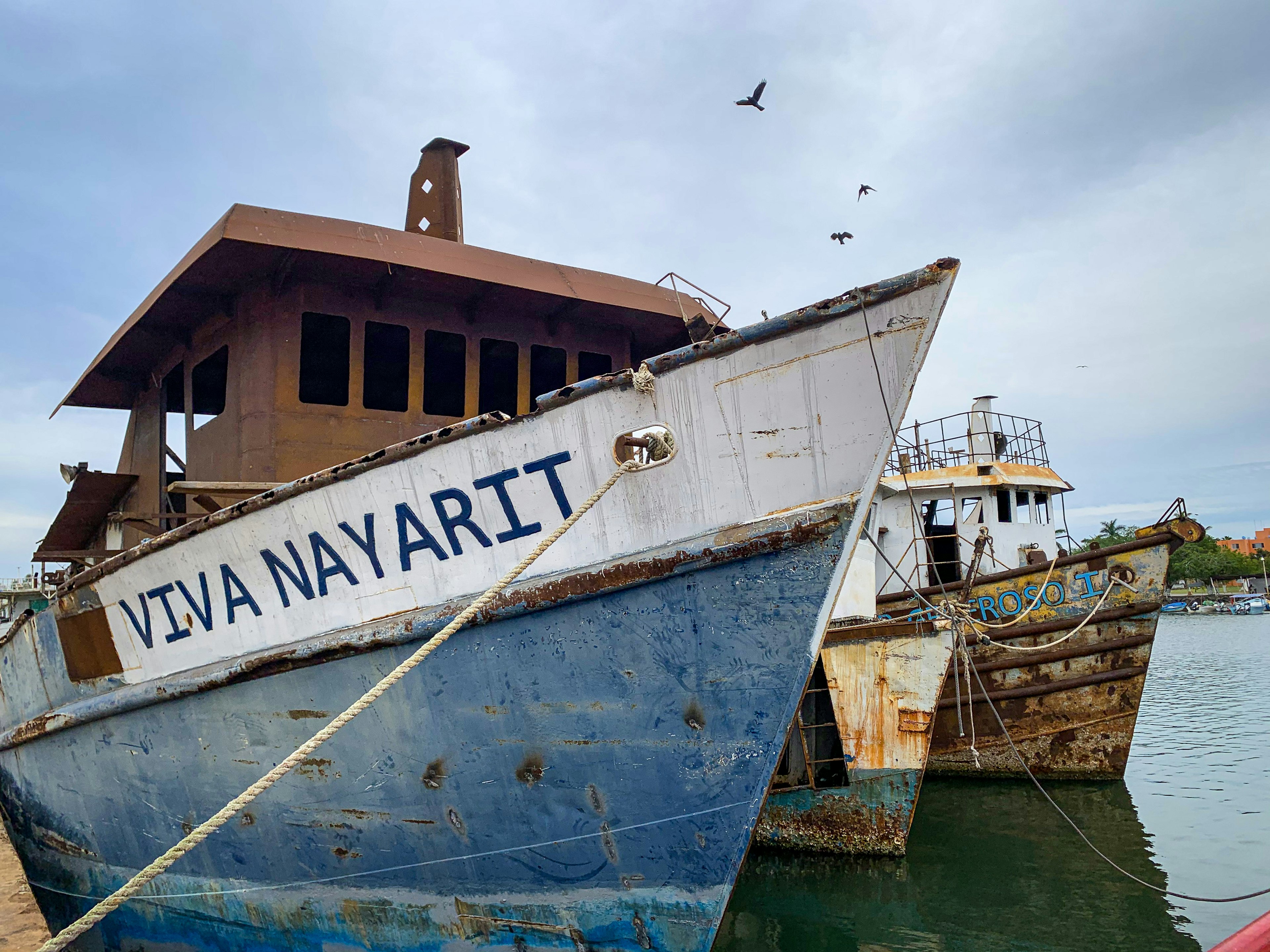 Rusty ships at dock