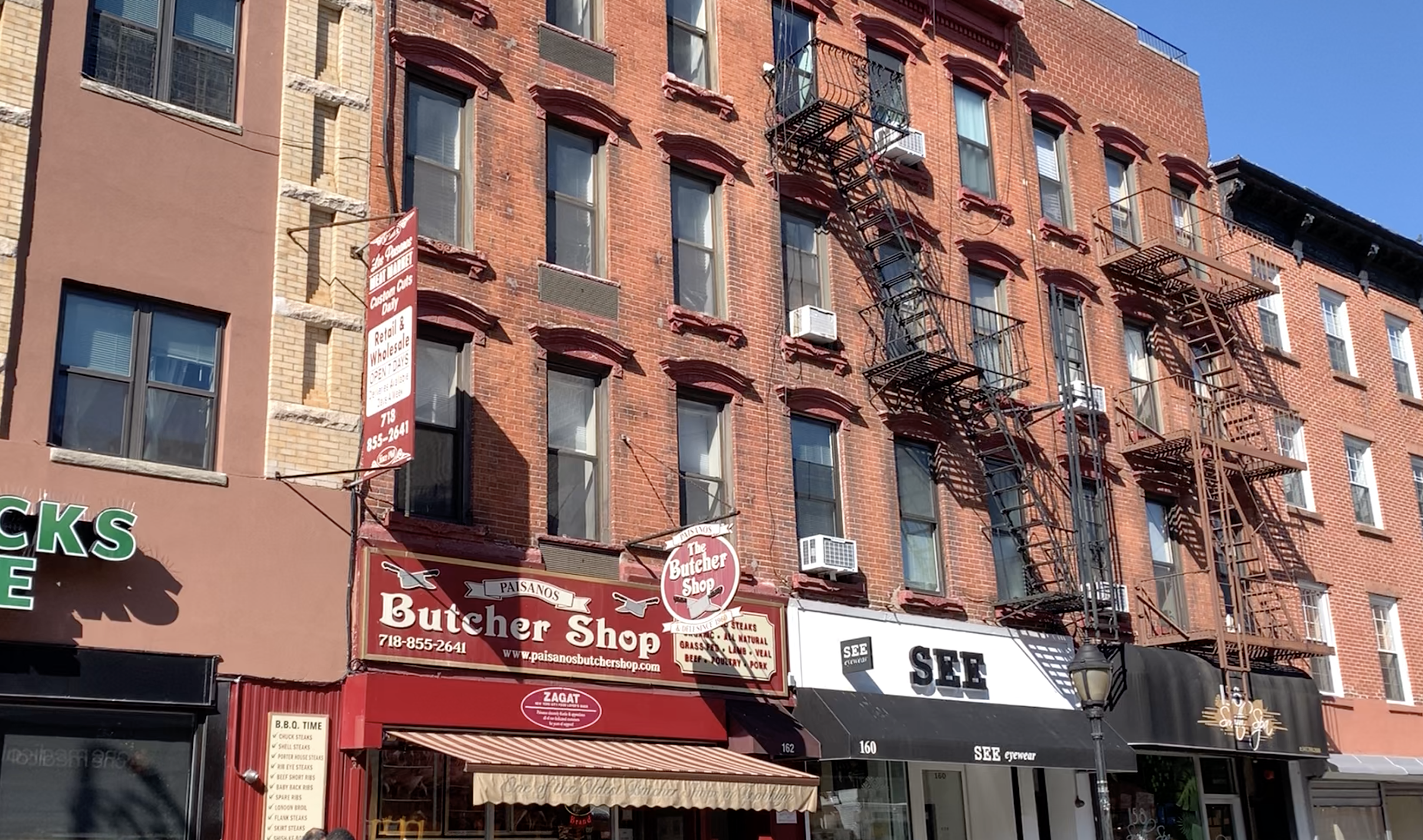 A row of brownstone buildings on Smith Street in Brooklyn