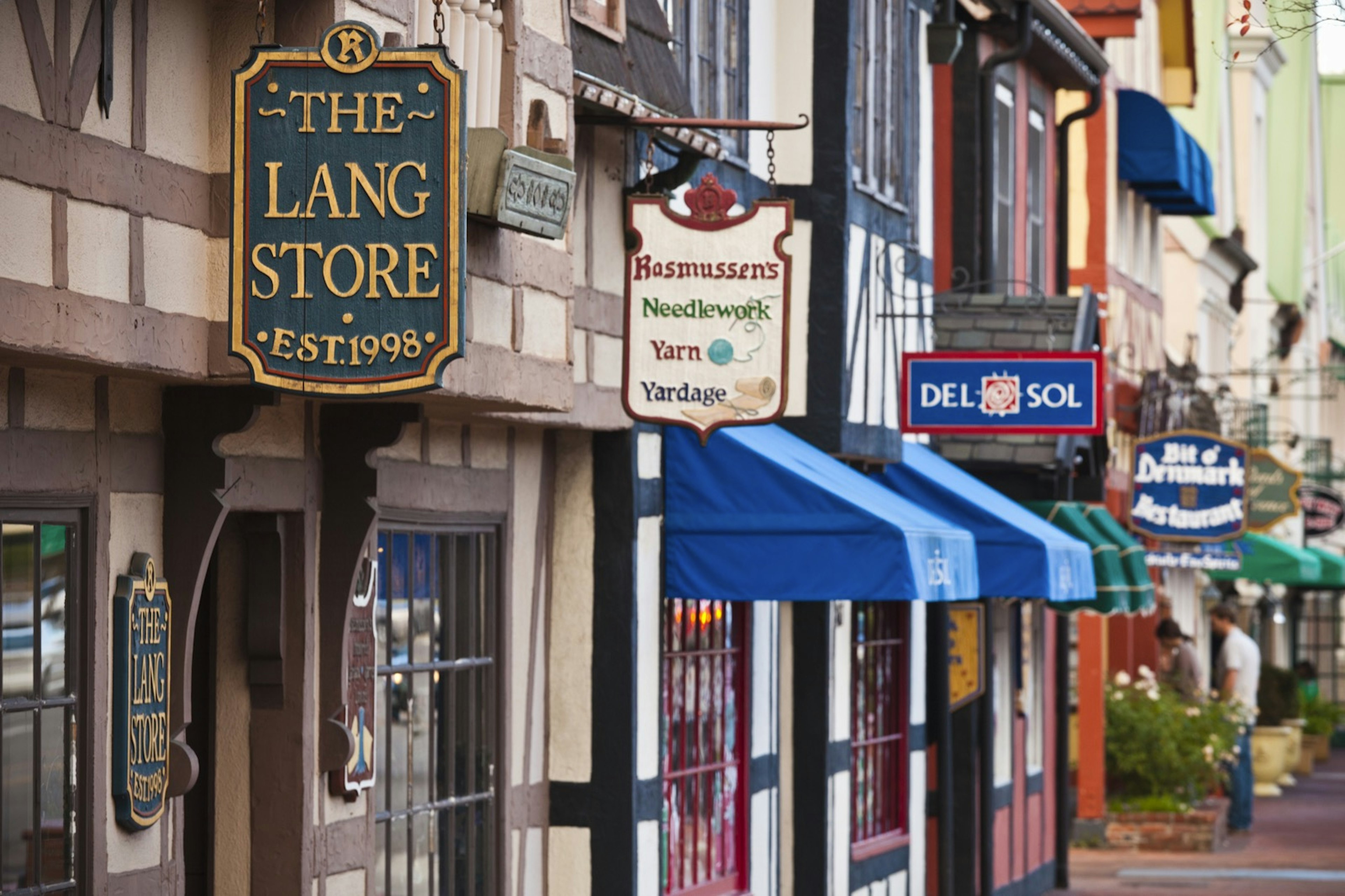 Shop signs along a street