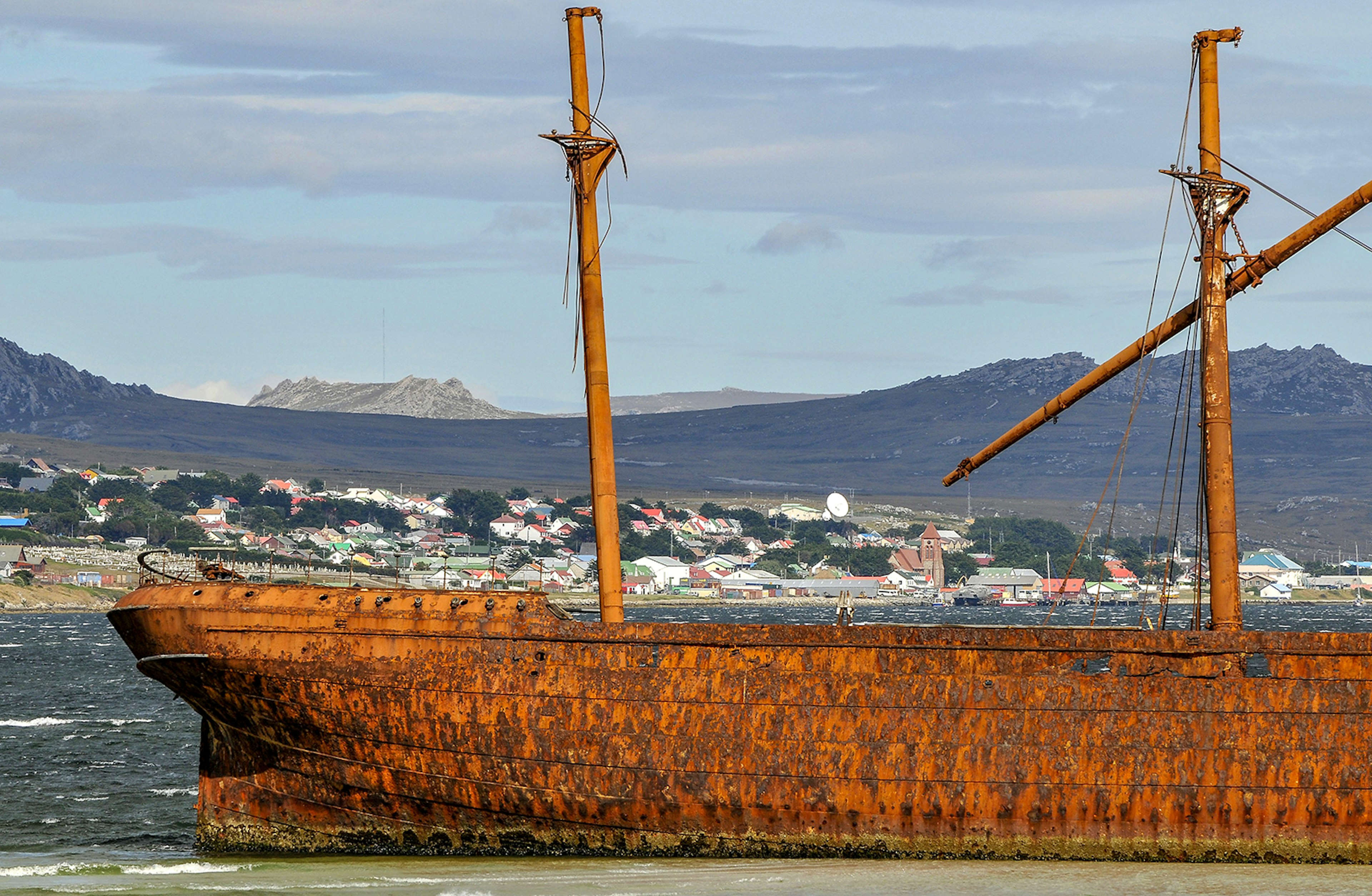 The rusted wreck of the Lady Elizabeth in a bay off of Stanley